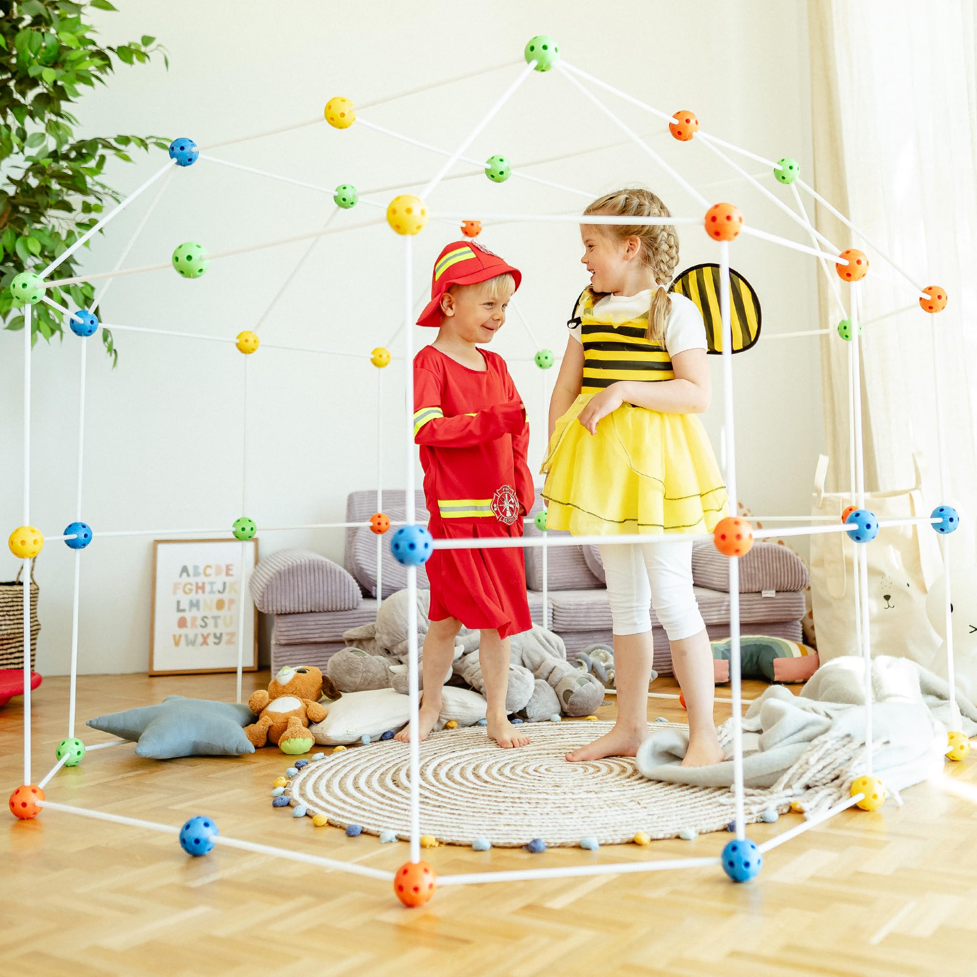 Konstruktionsspielzeug DIY Höhle Bauen Kinder Set BAU Spielzeug Höhlenbauset Creative Fort Decke Bude Steckbaukasten Steckspiel Outdoor Indoor Garten