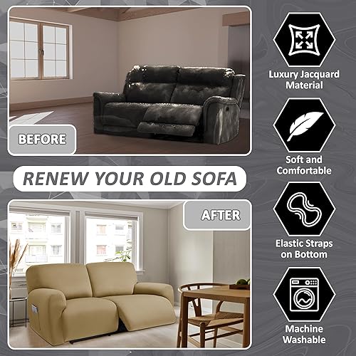Miniatura 10 de ULTICOR Fundas para sofá reclinable de 8 piezas con diseño de jacquard cuadrado, fundas elásticas para sofá reclinable de 3 cojines, gruesas,