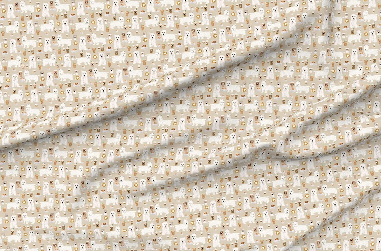 Spoonflower Fabric - Westies Coffee Cute West Highland Terrier Dog Coffees Westie Dogs Printed on Organic Cotton Sateen Fabric by The Yard - Sewing Quilting Apparel Home Decor