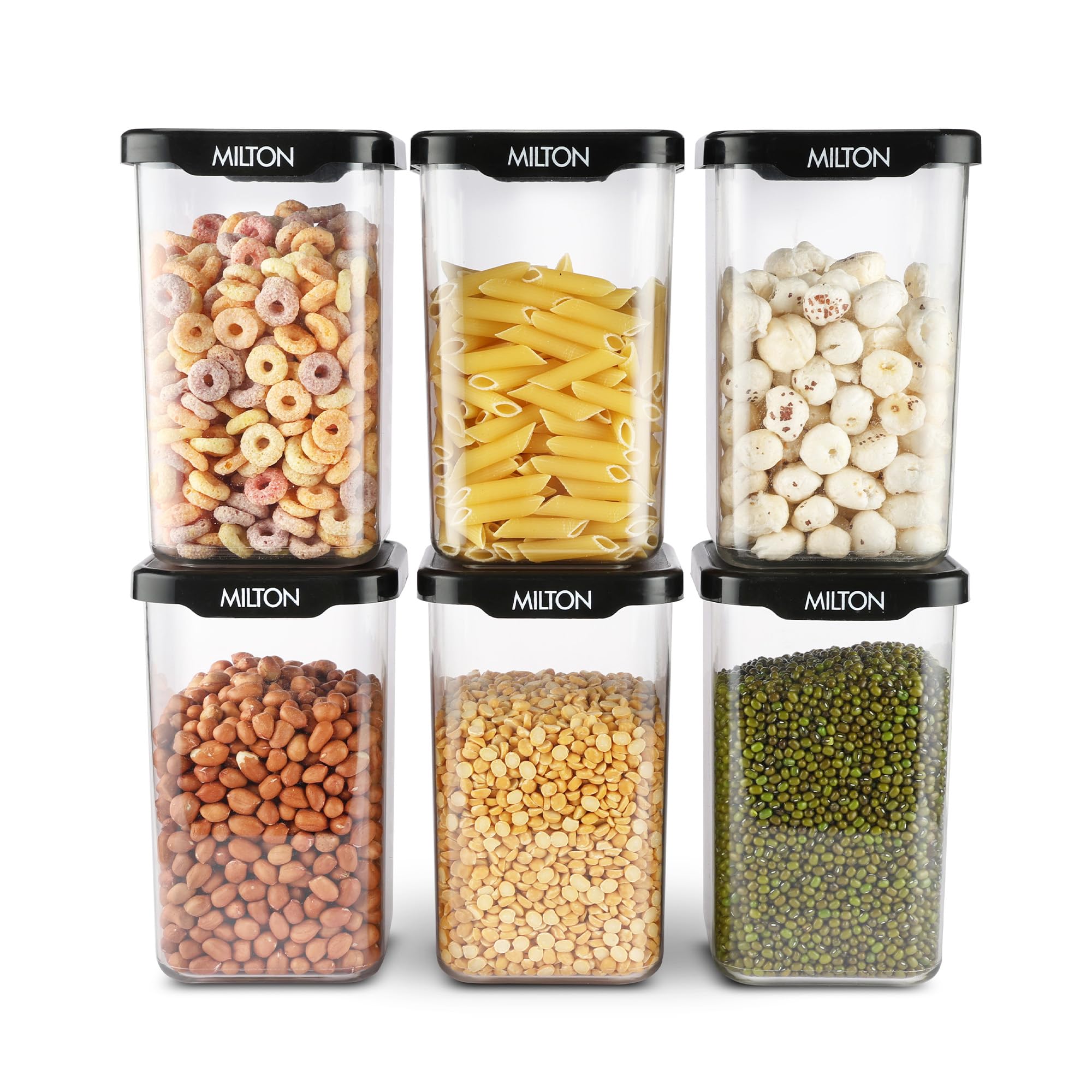MILTON Square Premium Containers for Kitchen Storage Set of 6 (1100 ml each) Food Grade, BPA Free I Stackable, Transpare