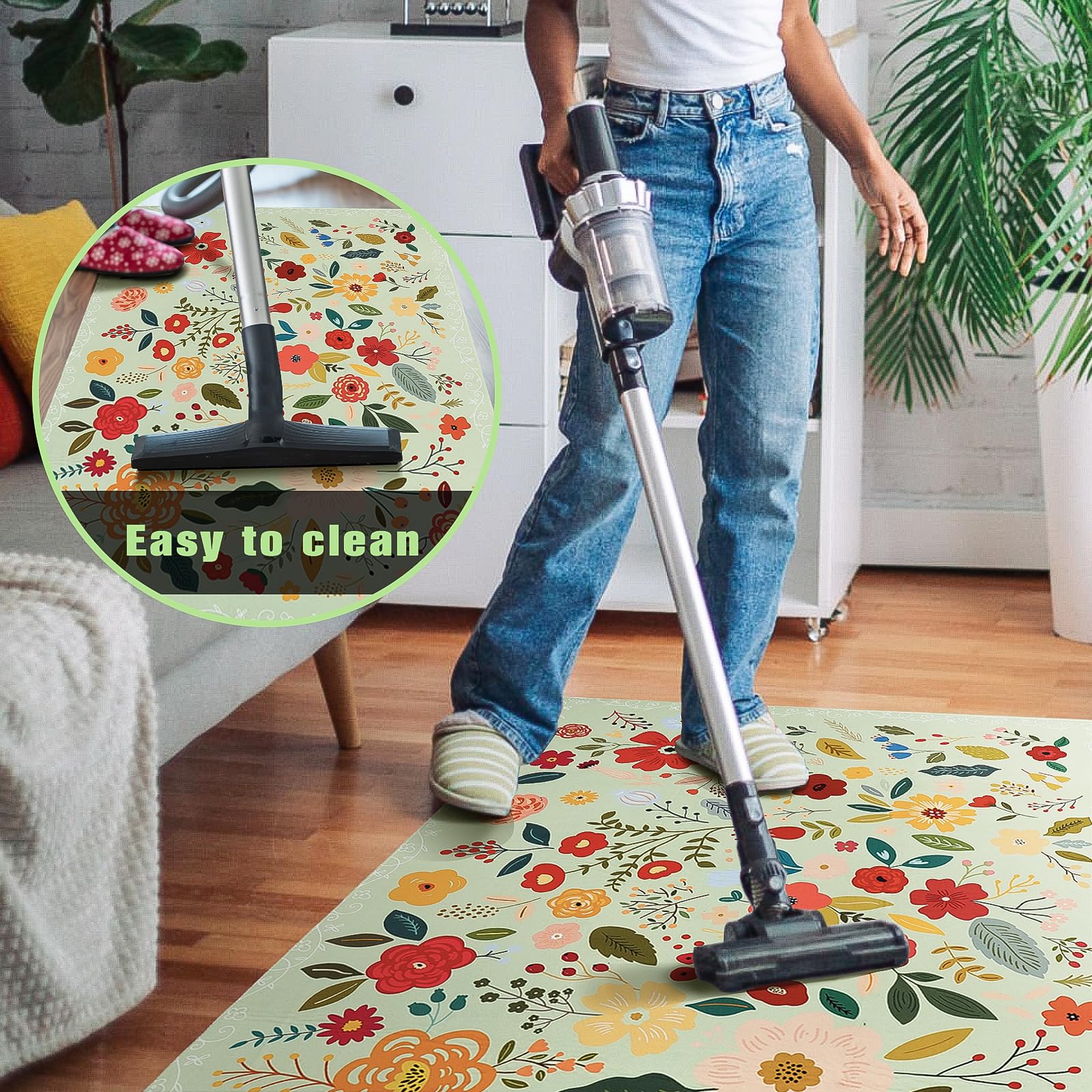 Tapete para Silla de Oficina para Suelo de Madera Dura, 36 x 48 Pulgadas, alfombras de Oficina para sillas rodantes de Juegos, Silla de Escritorio de computadora, Antideslizante, Bohemio, Floral