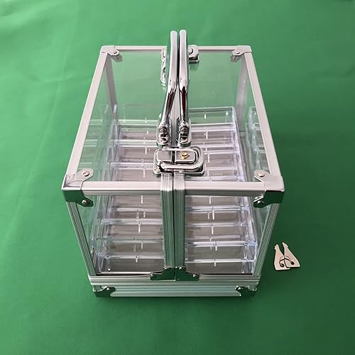 Miniatura 2 de Yuanhe - Portador de bloqueo de fichas de póquer acrílico transparente de 600 chips, incluye 6 estantes de fichas