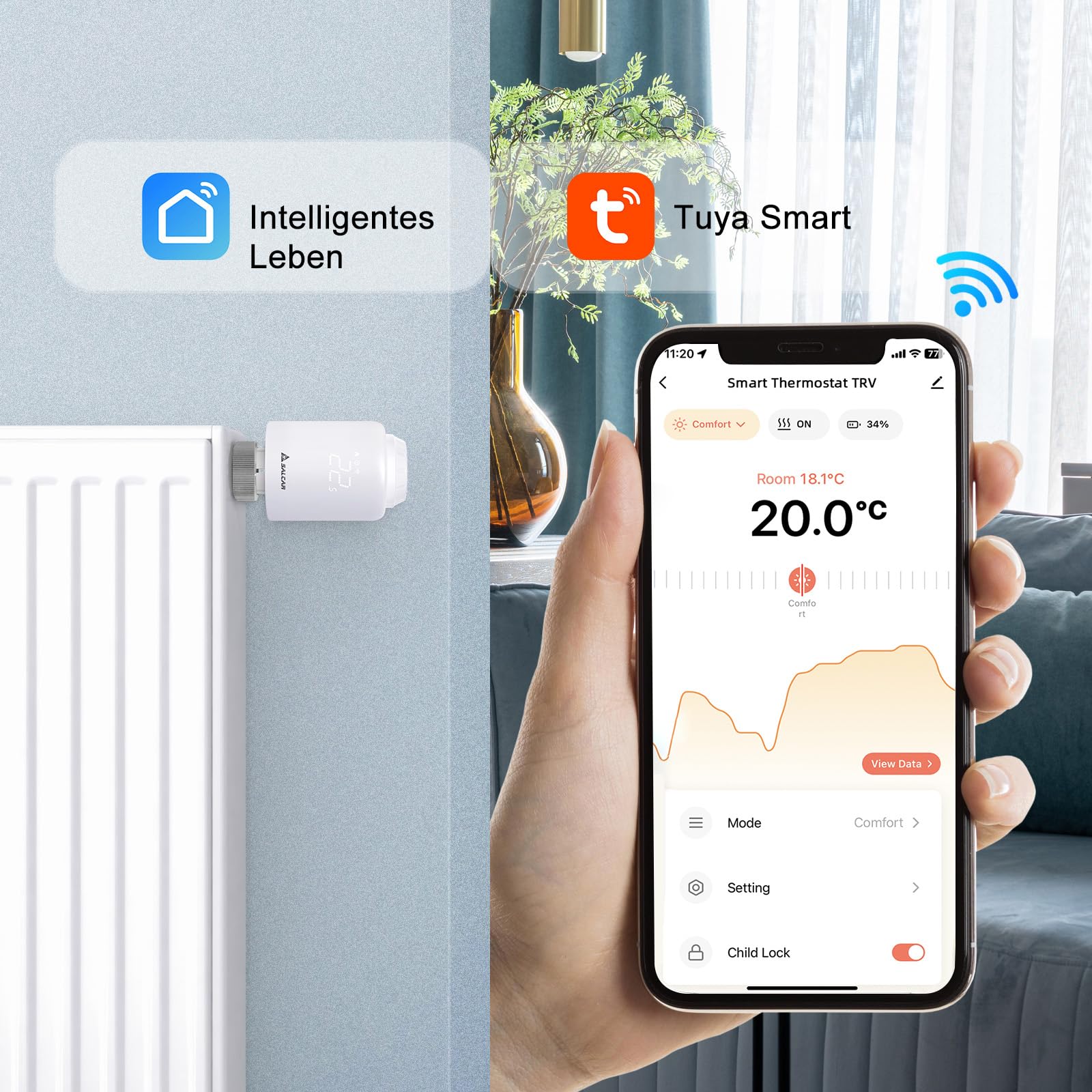 SALCAR Termostat grzejnikowy TRV603 3-częściowy zestaw WiFi termostat ogrzewanie kompatybilne z Amazon Alexa i Google Assistant programowalny termostat grzewczy Tuya nie wymaga bramki