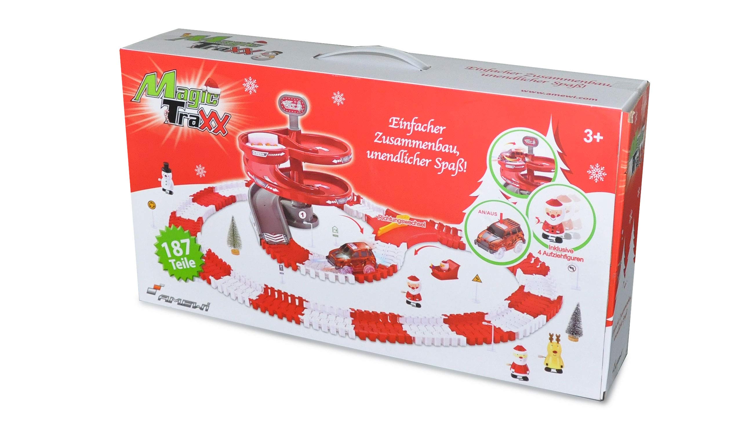 Amewi 100664 Magic Traxx Weihnachtsstrecke 168-teilig mit LED-Fahrzeug