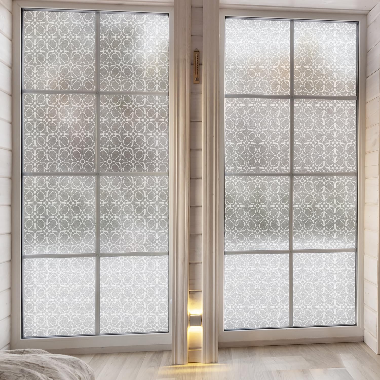 Heavy Etched Glass Effect Privacy Film Silvery Glass Decor, Seamless Repeat Pattern Static Window Film for Utility Room, Four Angle Star 16.93"X118.11"