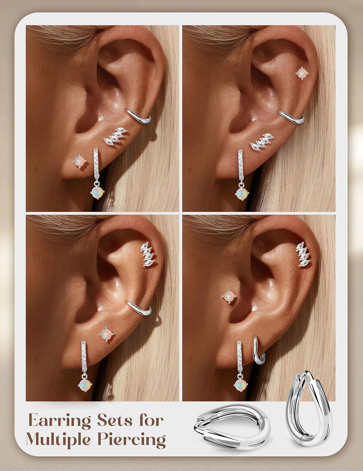 ORAZIO Hypoallergenic Surgical Steel Gold Hoop Earrings 14K Gold Plated Stud Hoop Earrings for Women CZ Pearl Opal Dangle Huggie Earring Set Cartilage Earring Stacks for Multiple Piercing 20G - Image 5