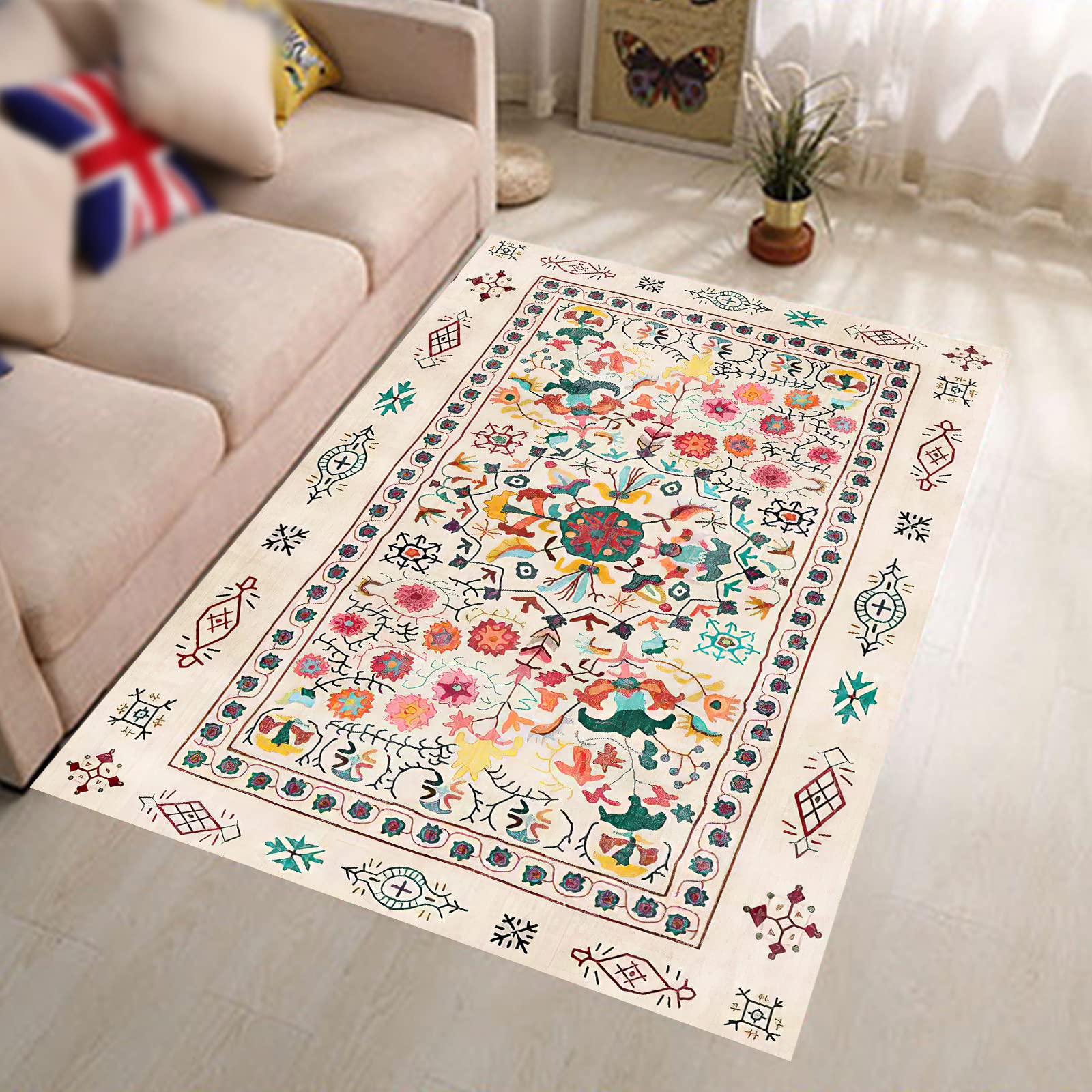 Tapis ovale multicolore 70x120 cm rétro pour une entrée fleurie et chaleureuse
