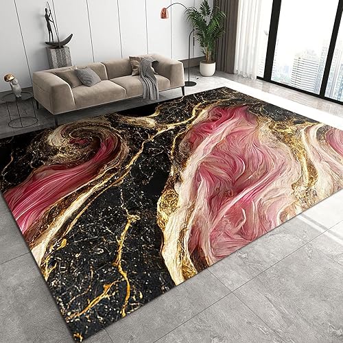 Alfombras de área con textura de mármol rosa y negro, alfombra moderna con estampado de ensueño, para habitación, sofá, sala de estar, dormitorio,