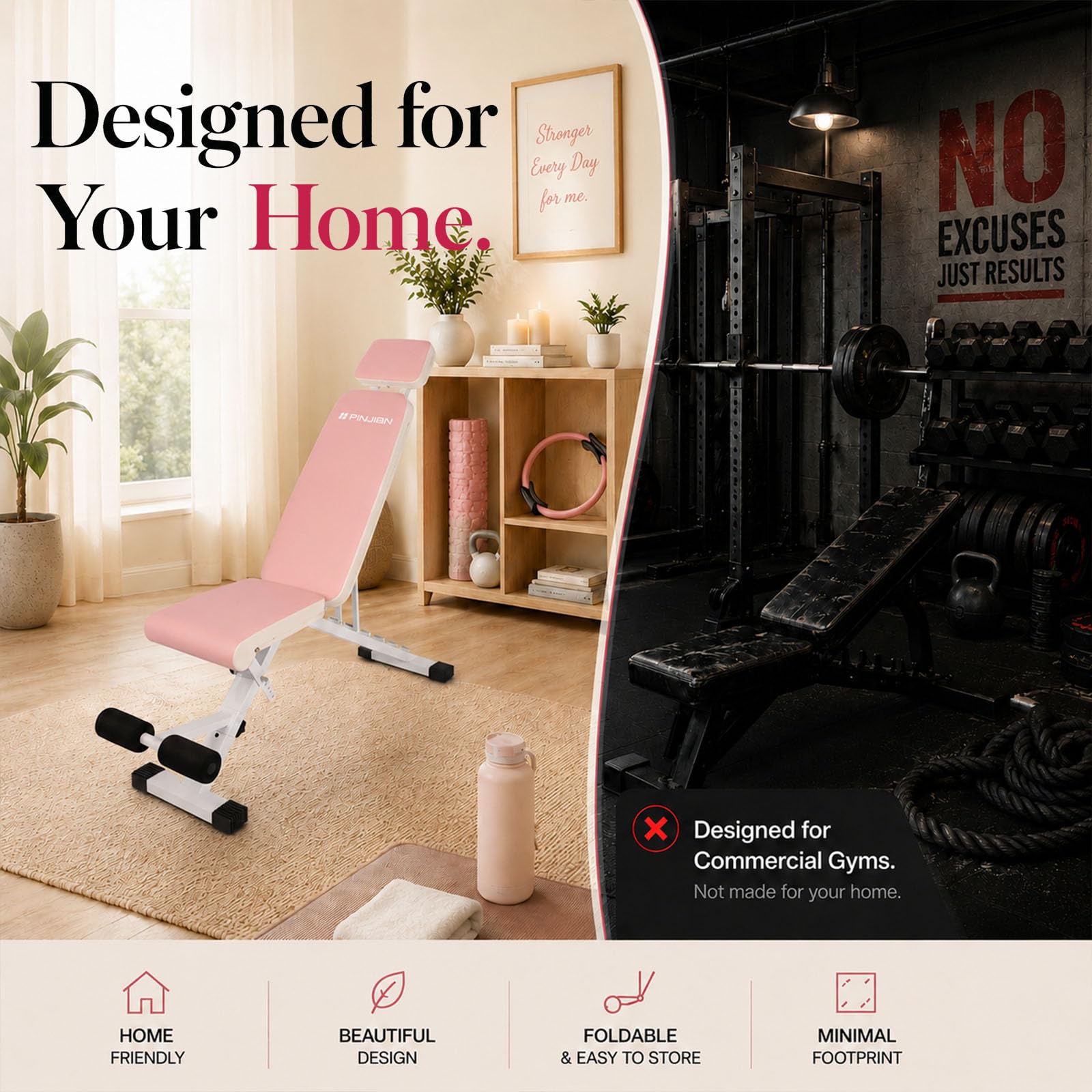 Adjustable Weight Bench, Foldable Workout Bench for Home Gym | Fast Folding & 7-Position Incline/Decline/Flat, Dumbbell Bench for Home Gym / Garage Gym, Strength Training Equipment