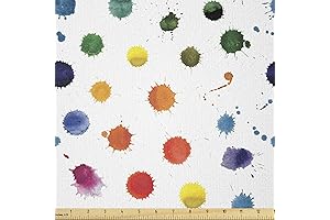 Lunarable Modern Paint Fabric by the Yard, Abstract Circle Color Splashes Forming...