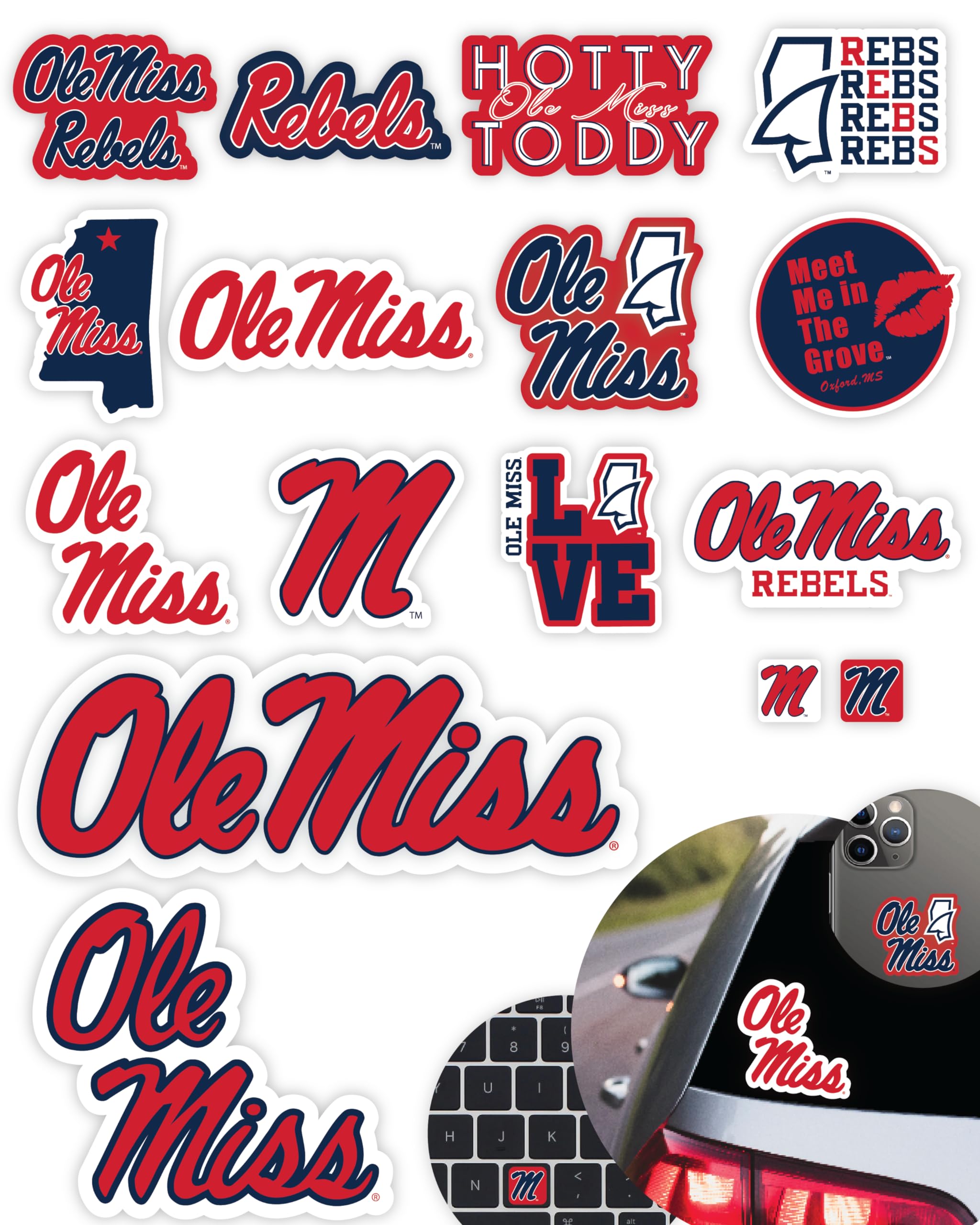 Ole Miss Merch Stickers &amp; Decals Gift Set Phone Car Decals (14 Pcs)