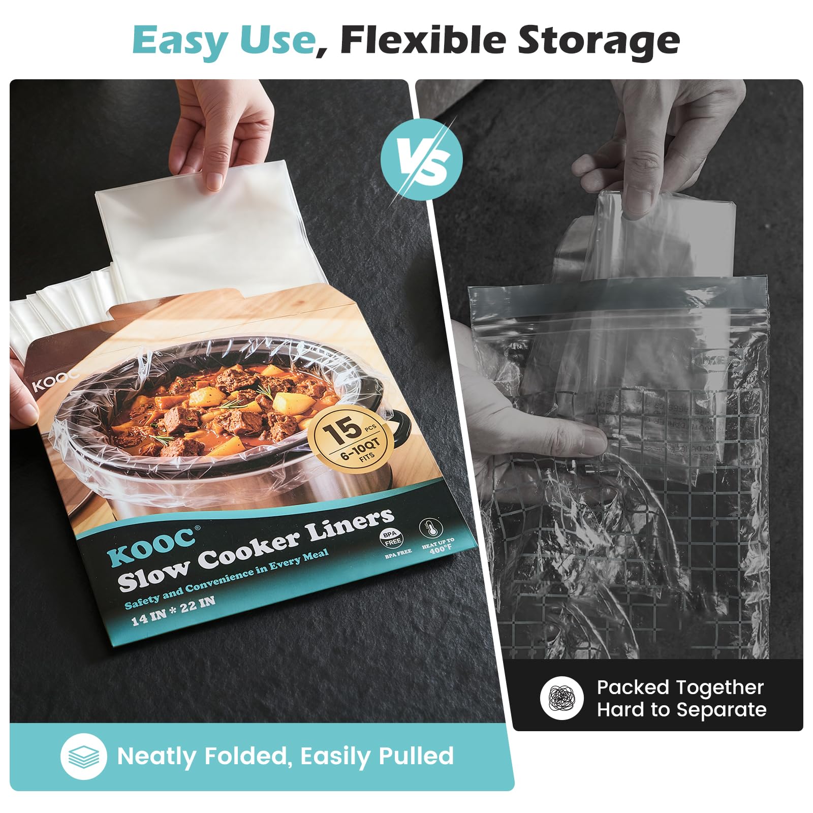 KOOC Slow Cooker Liners, 15 count 14" x 22" Extra Large Size Cooking Bags Fits 6-10 Quart Pots, Disposable Pot Liners Suitable for Oval & Round & Retangular Pot - 4