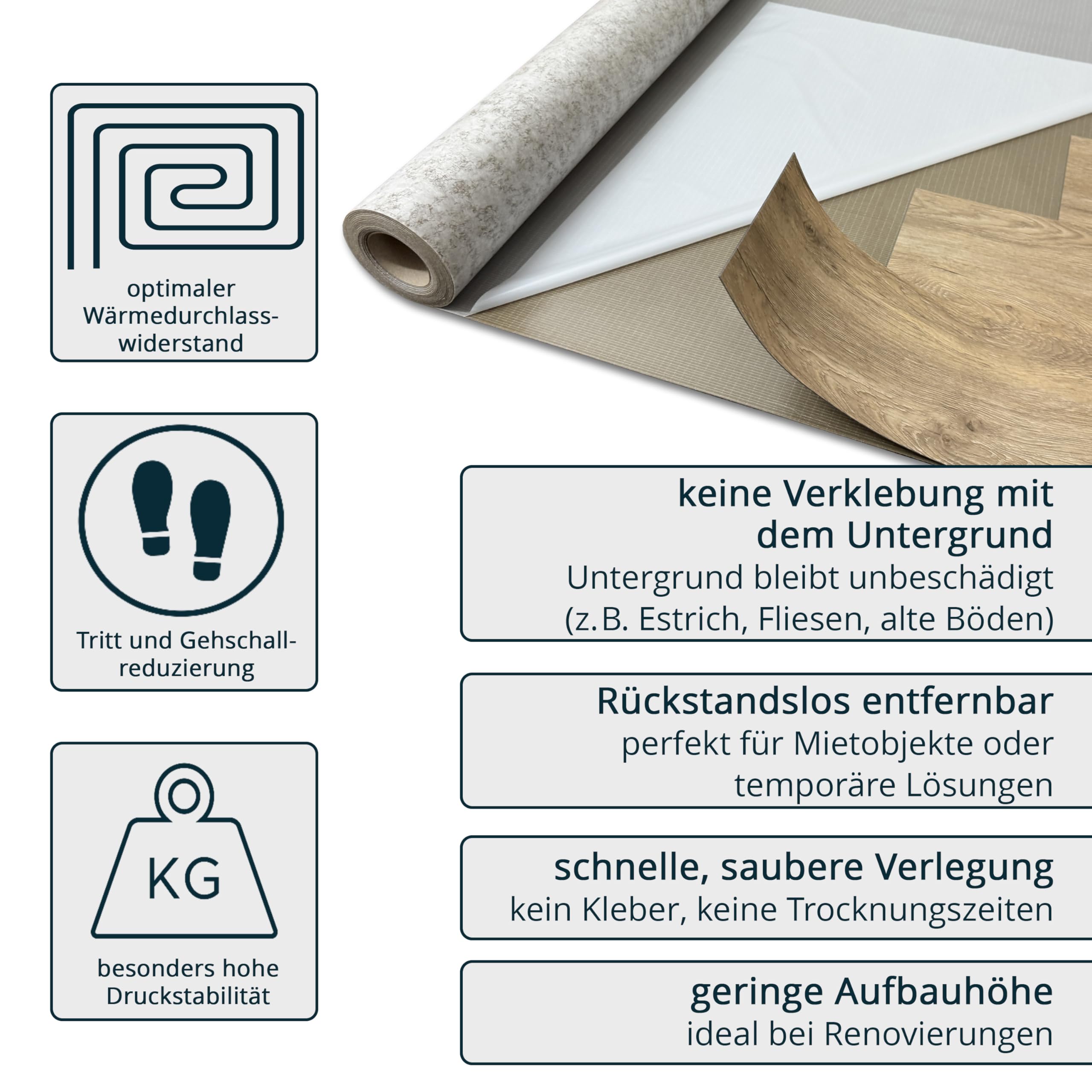 Dämmmatte uficell® VinoStick® silentPremium, selbstklebende Akustikmatte für Klebe Vinylböden, Flächengewicht ca. 2,6 kg/m² Druckfestigkeit: 450 kPa, Rollengröße: 6,5 m² (1 Rolle | 6,5 m²)
