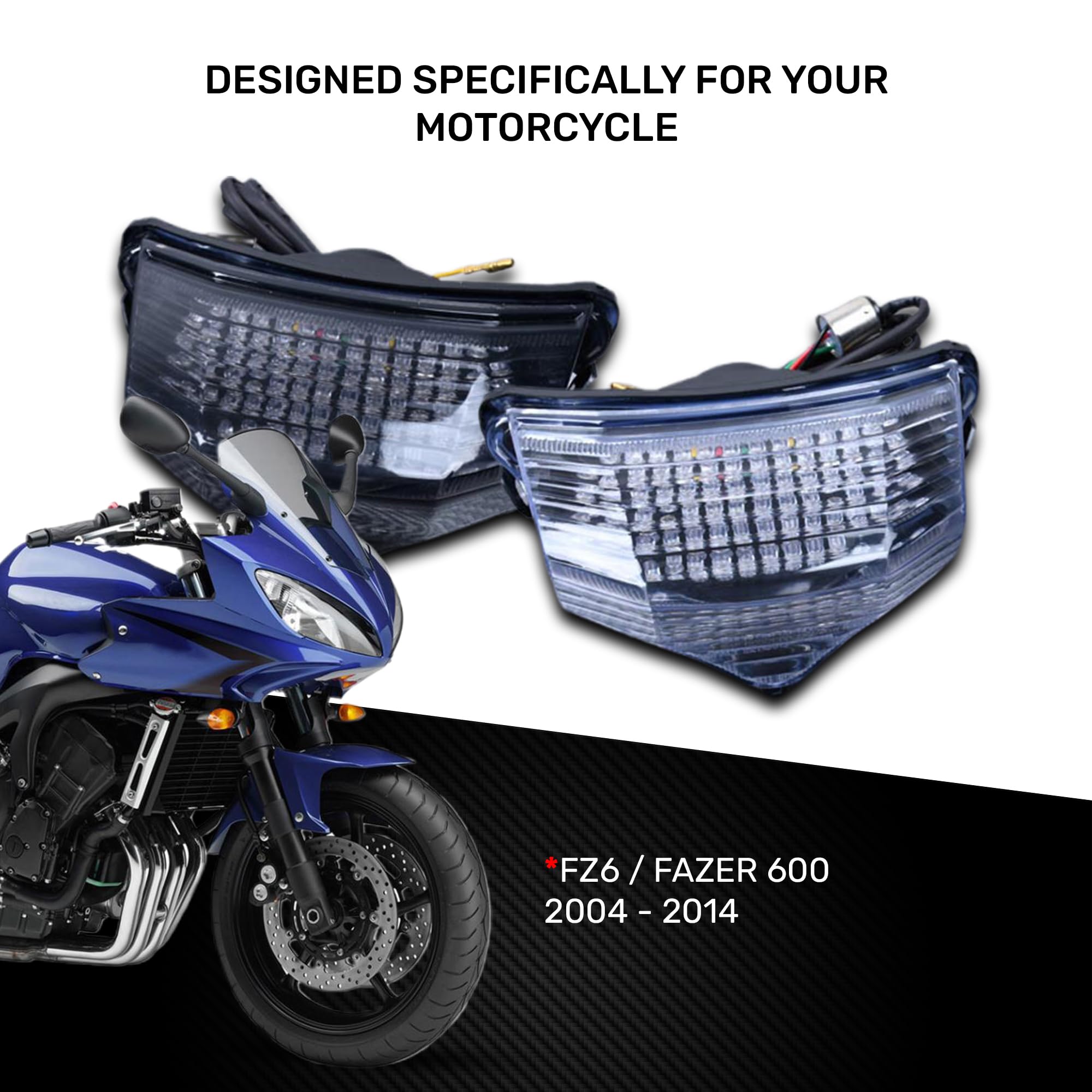 aVDB-moto Luz Freno LED compatible con YAMAHA FAZER 600 FZ6-S 2004-2014, FAZER 600 FZ6-N 2004-2014 Plug & Play con Intermitentes (Tintado)