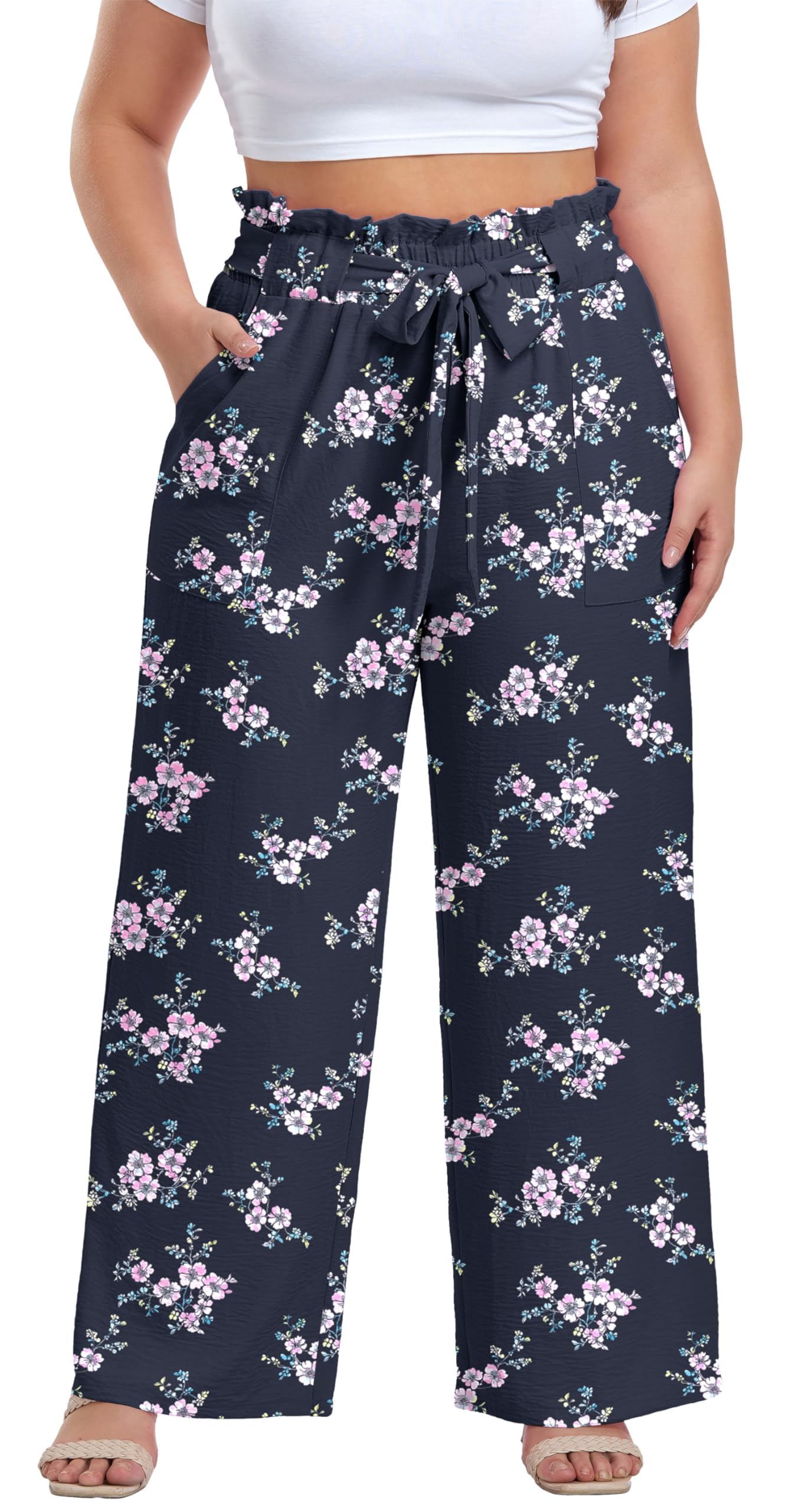 OLRIK Plus Size Pants for Women High Waisted Wide Leg Casual Palazzo Pants