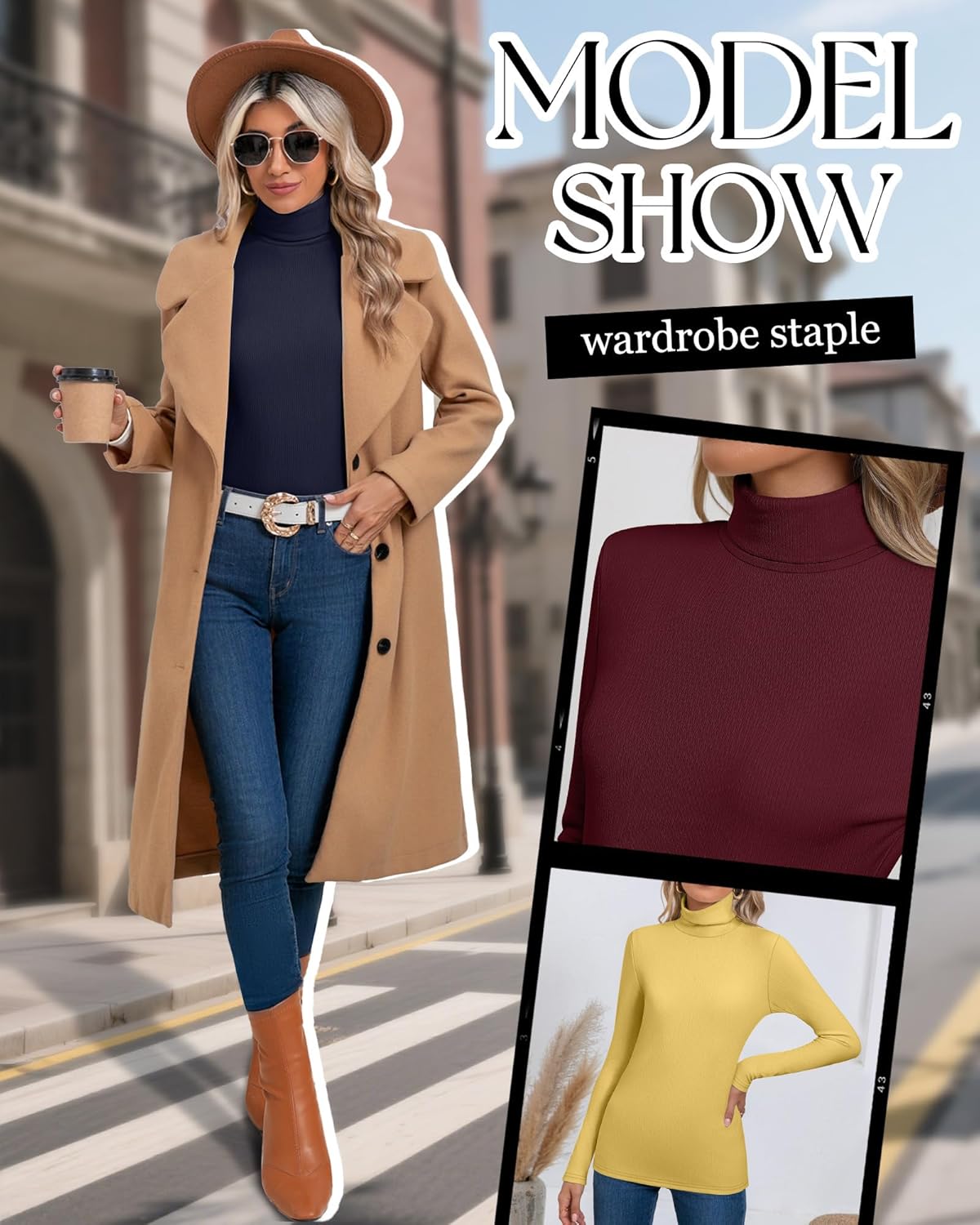 Ficerd 3 Pack Women's Ribbed Thermal Turtleneck Tops Long Sleeve Stretch Shirts Knitted Fitted Lightweight Base Layer - Image 3