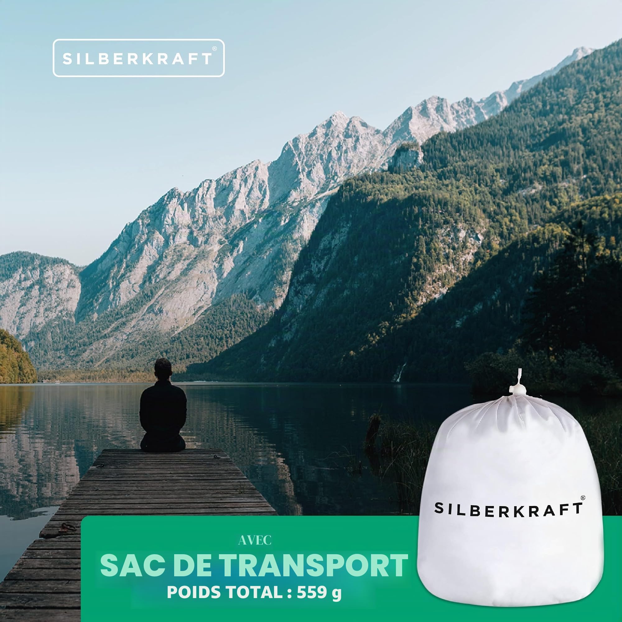 Silberkraft Moustiquaire de qualité supérieure avec crochets et chevilles, XXL pour lit double, moustiquaire pour voyage et à la maison, avec sac de transport