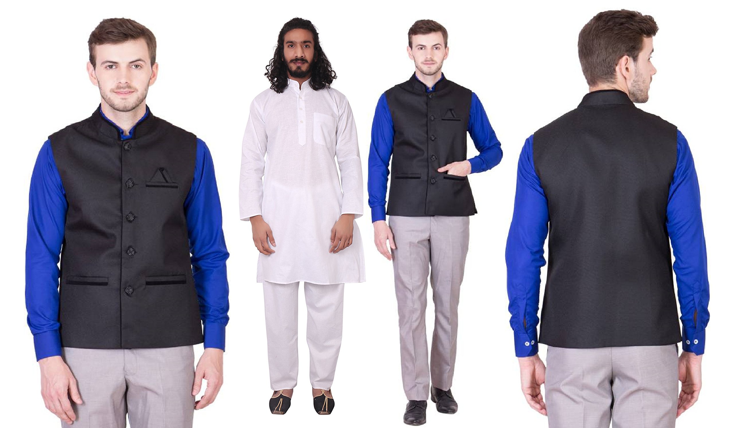 Cotton and jute White and Red, Blue, Silver, Black kurta Pyjama Nehru Jacket set for men (men's) man Kurta Waistcoat and Pyjama combo Set for men-image-15