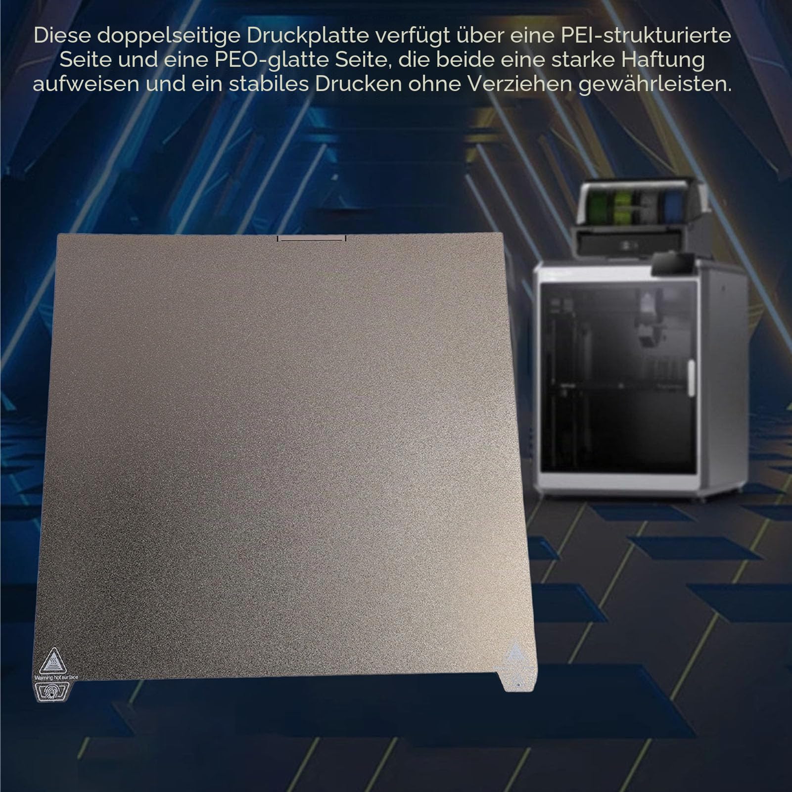 3D -Drucker -Build -Platte, 370x370mm PEI PEO PEO Flexible Build -Oberflächen Beheizte Bettabdeckung, Strukturierte und Glatt Doppelseitige Build -Blatt für K2 Plus für PLA, ABS