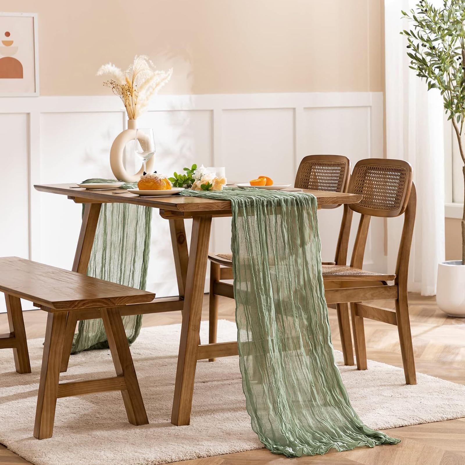 YAOYAIN Runner da Tavola Verde Salvia, 6 Pezzi 90 x 300 cm Boho Runner Verde Lavabile Table Runner, Per Decorazioni Matrimonio, Festa, Decorazioni Tavolo Compleanno, Baby Shower