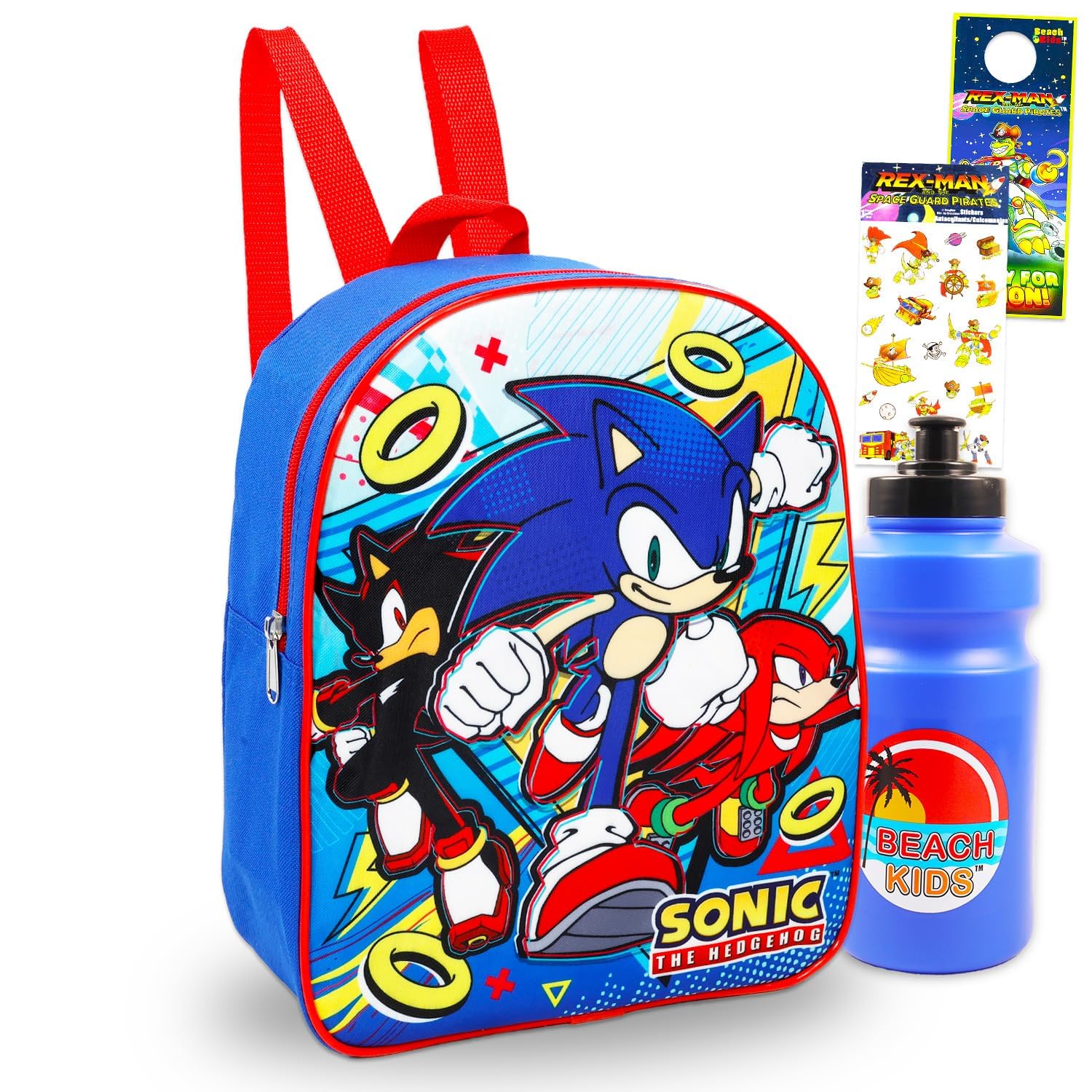 Sonic Mini Backpack for Kids - Bundle with 11” Video Game Mini Backpack Plus Stickers, Water Bottle, More | Sonic Preschool Bag for Boys, Girls, Kids