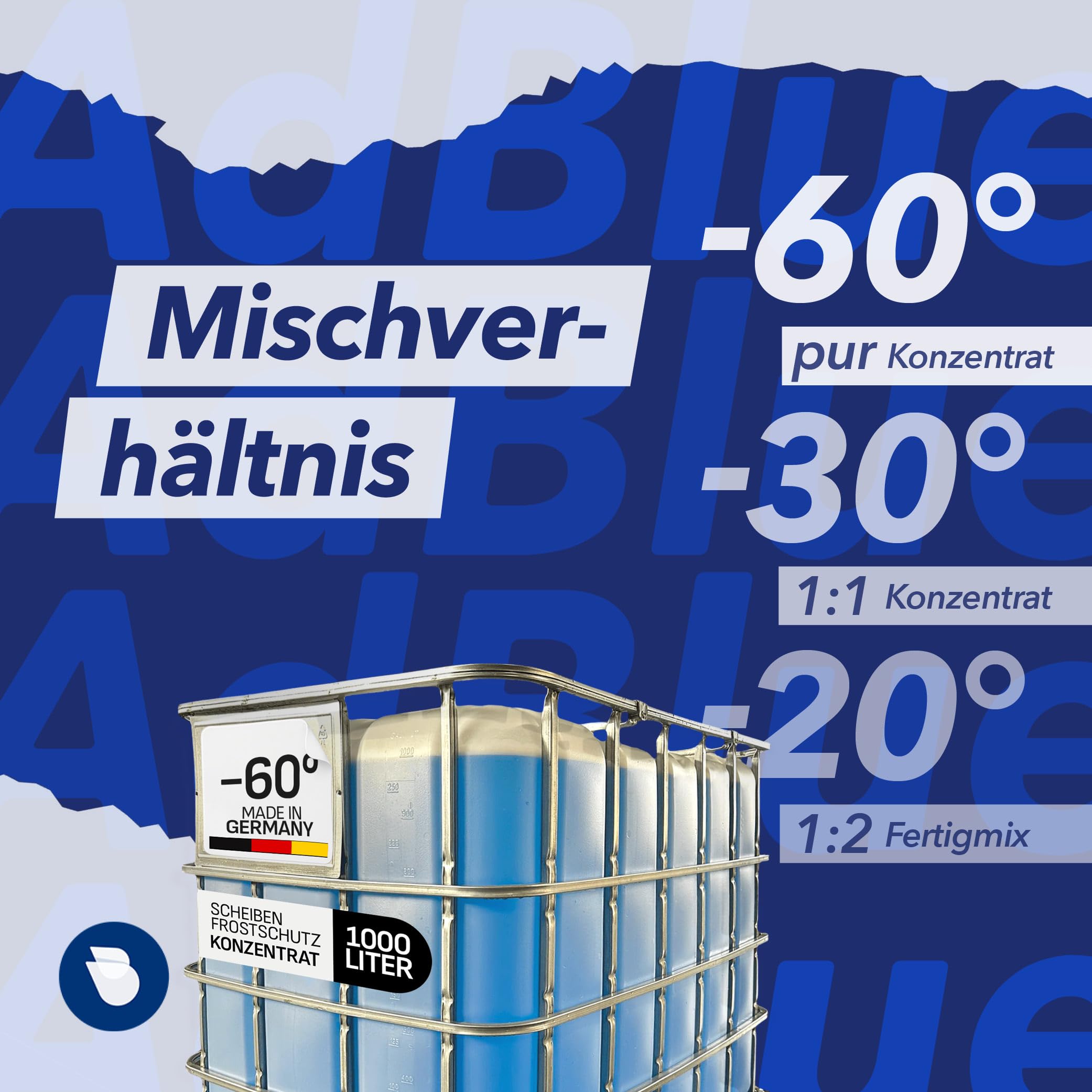 Scheibenfrostschutz Konzentrat -60°C | IBC 1000L | Profi-Scheibenreiniger mit Citrusduft | Auto, LKW, Nutzfahrzeuge | XXL Gebinde für Werkstätten, Speditionen & Fuhrparks | Made in Germany