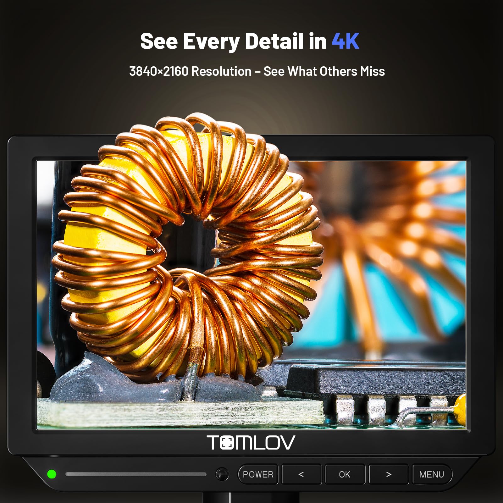 TOMLOV Microscopio Digital 4K con Enfoque automático TM4K-AF de 8" con Brazo Flexible HDMI, Luces Laterales, Pantalla LCD 52MP, Incluye Alfombrilla de reparación y Tarjeta 64GB.