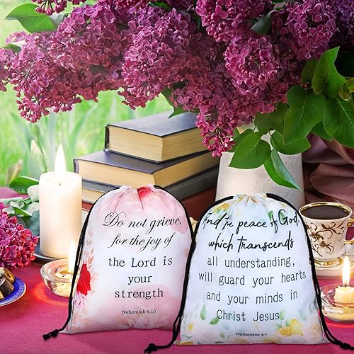 Miniatura 5 de Hosuly 24 mochilas religiosas de versículos bíblicos con cordón para sorteo cristiano, bolsa de regalo religiosa a granel, bolsa pequeña para