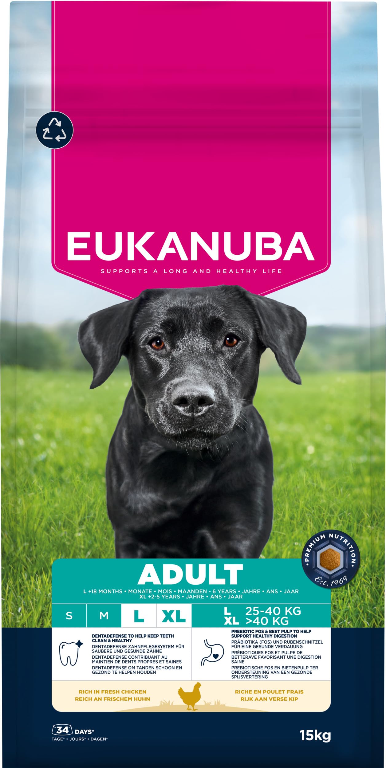 Eukanuba, alimento seco para Perros con Pollo Fresco para Razas Grandes - Alimento seco Premium para Perros Adultos, 15 kg