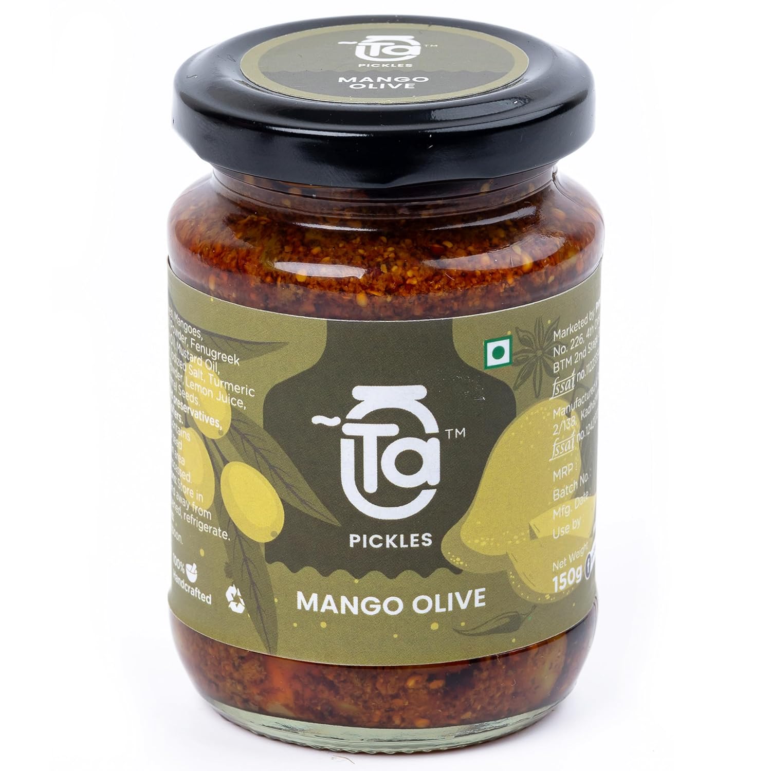 Ta Pickles | Mango & Olive Pickle | 150g | Made with Cold Pressed Oil | Homemade | Traditional Indian Taste | 100% Natural | No Preservatives
