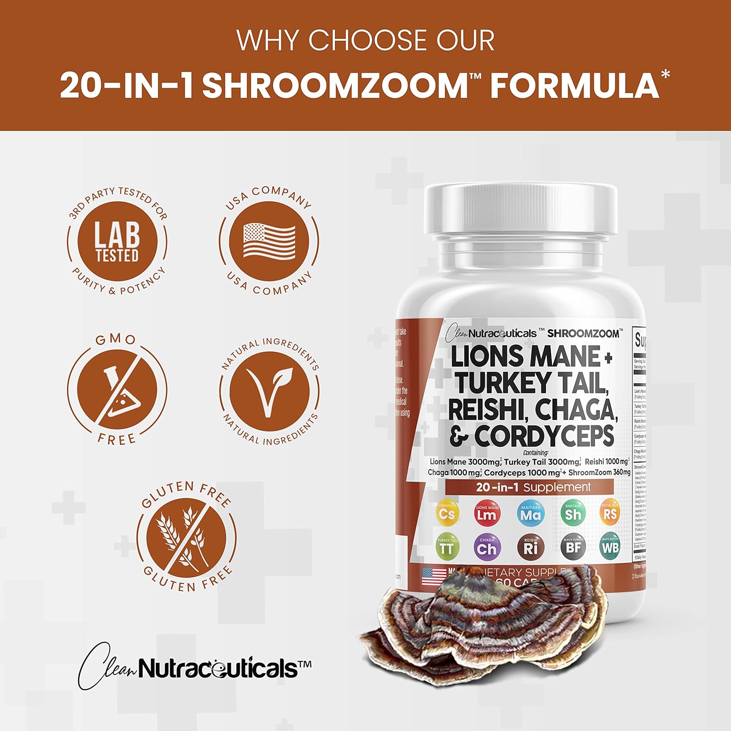 Buy Lions Mane 3000mg 20in1 Mushroom Supplement with Turkey Tail 2000mg