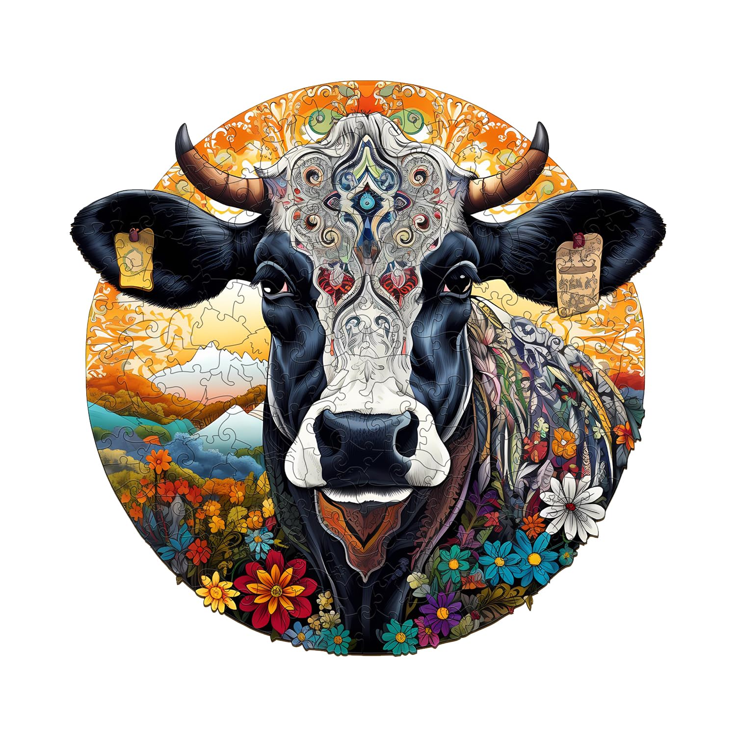 Jigfoxy Wooden Puzzle for Adults, Cow Wooden Jigsaw Puzzles for Adults, Unique Animal Shape Wood Cut Puzzles for Family Friend Puzzle Lovers(S-7.8 * 8.1in-100pcs)