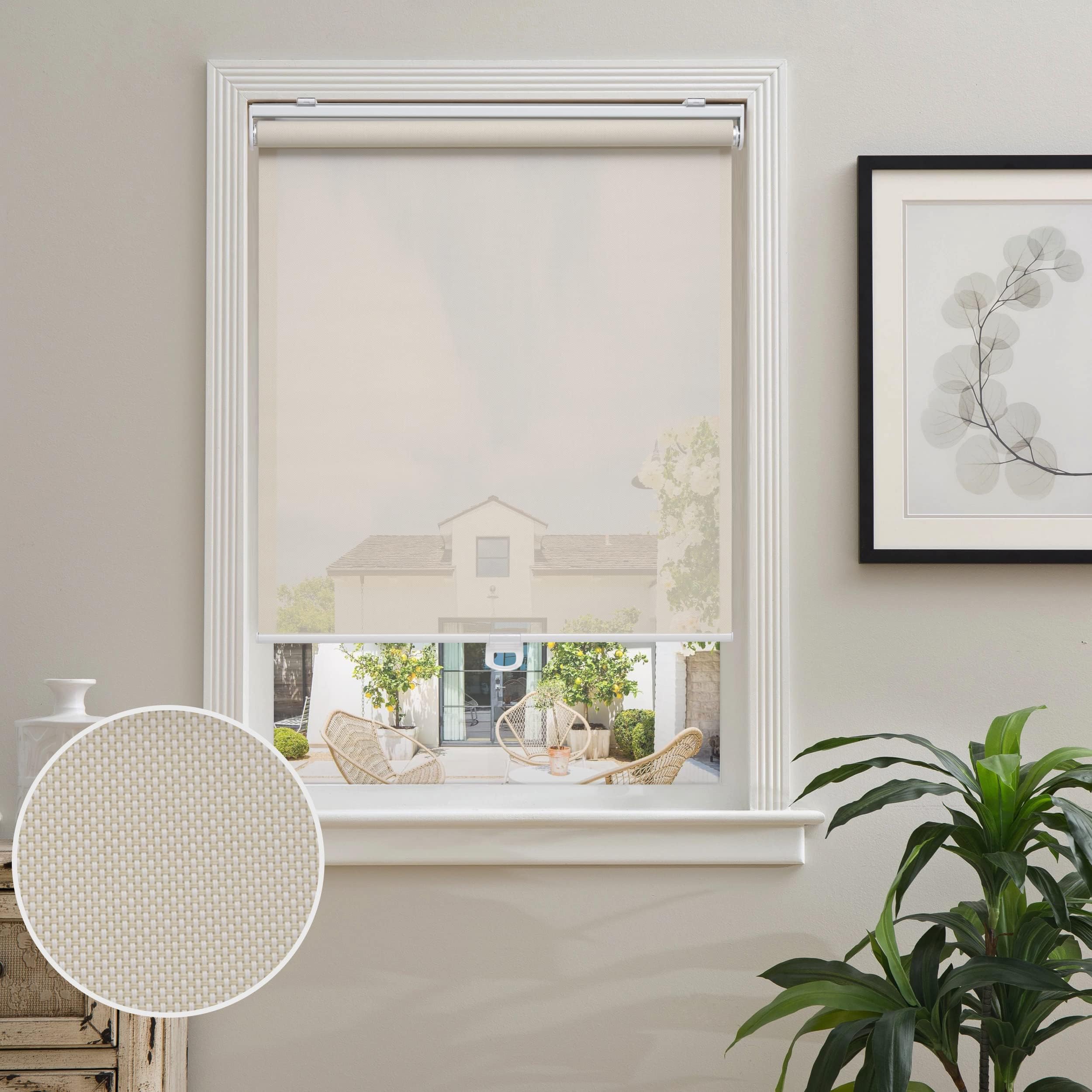 AOSKY Cordless Roller Shades for Windows Light Filtering Shades with 5% Openness Solar Screen Semi Sheer Roller Blinds UV Protection for Office and