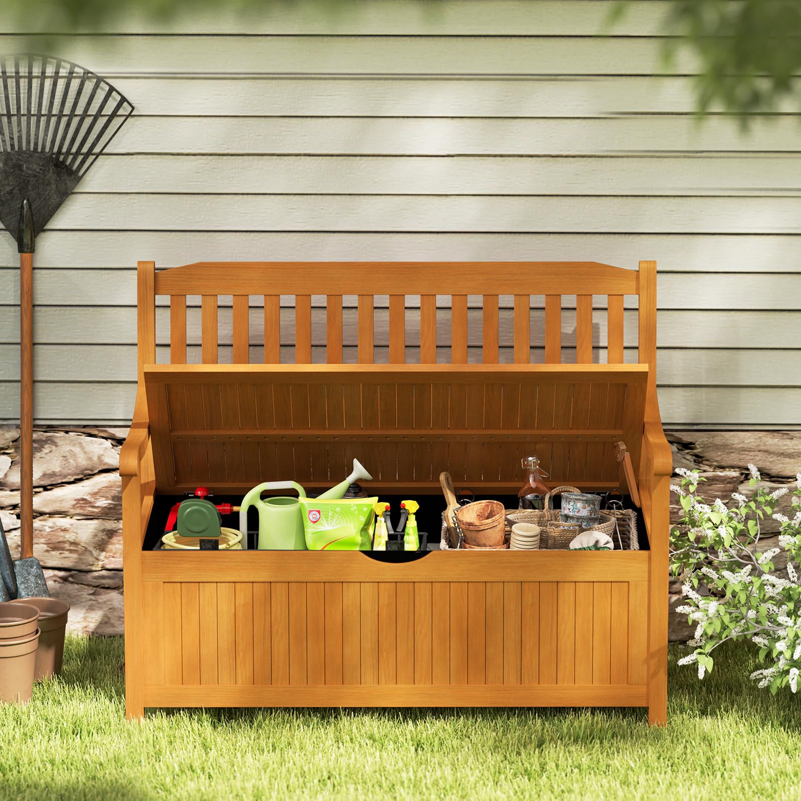COSTWAY Banc de Jardin en Bois d'Acacia, Banc Coffre Exterieur 125L,Naturel