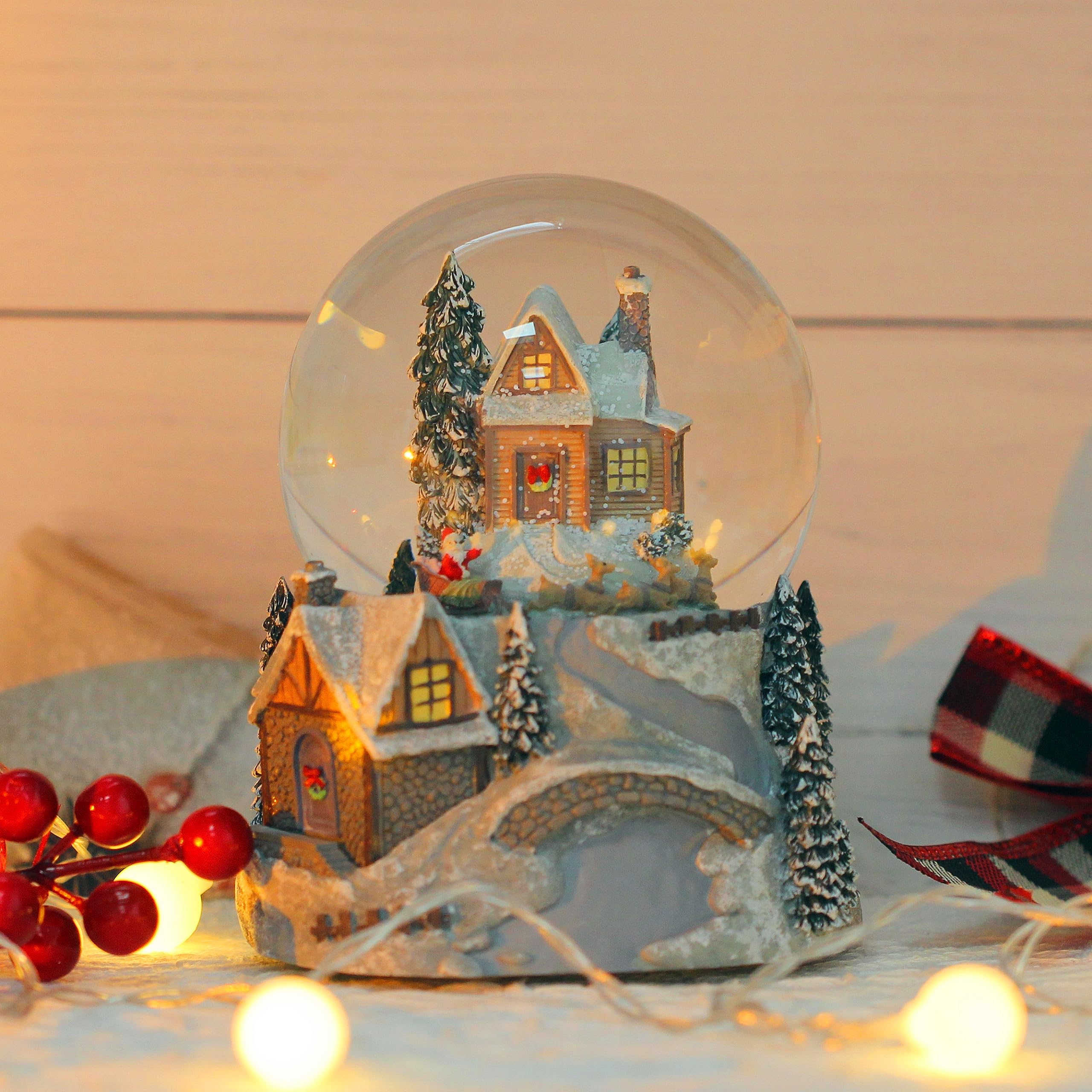 Myfuncorp Boule à Neige Boule à Neige De Noël Lanterne Rouge, Neige