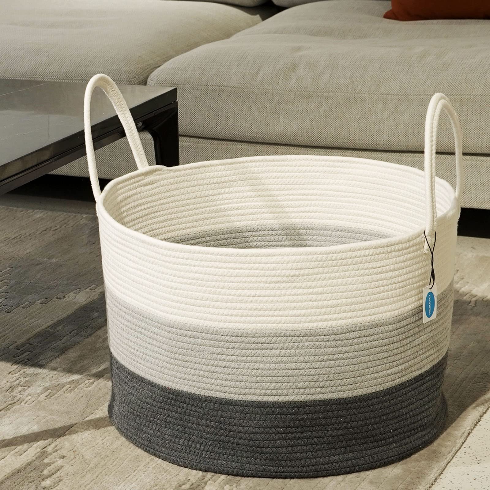 Cesto portaoggetti rettangolare extra large di grandi dimensioni, 50,8 x 30,5 x 40,6 cm, in corda di cotone, cesto portabiancheria in tessuto, per vestiti, coperte in soggiorno, cestino beige