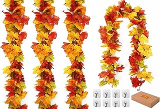 4 Pack Fall Decorations for Home, Fall Leaves Garland Fall Decor Thanksgiving Decorations, 5.8Ft Artificial Fall Garland Harvest Decorations Autumn Leaves Garland for Fall Home Porch Pumpkin Decor