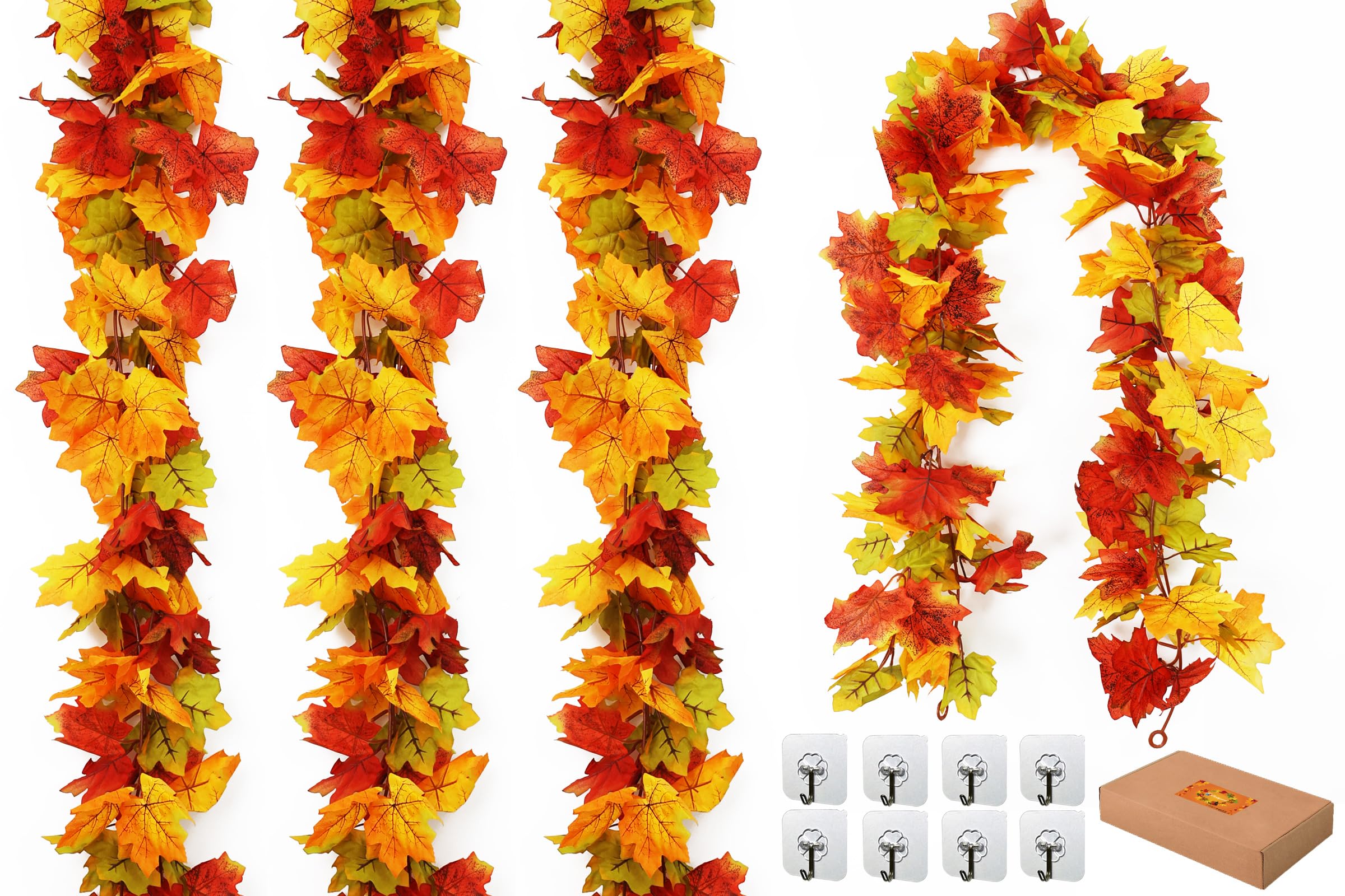 4 Pack Fall Decorations for Home, Fall Leaves Garland Fall Decor Thanksgiving Decorations, 5.8Ft Artificial Fall Garland Harvest Decorations Autumn Leaves Garland for Fall Home Porch Pumpkin Decor