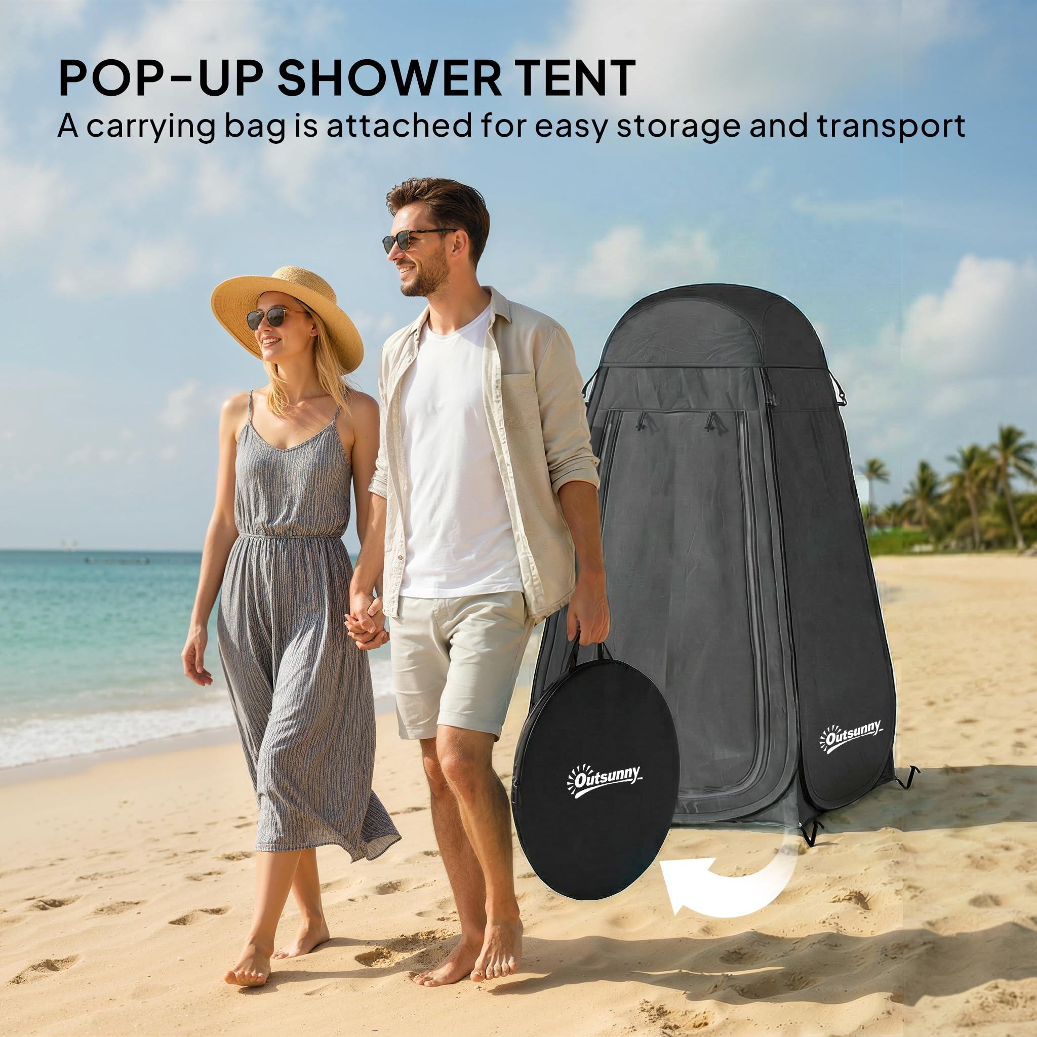 Outsunny Pop Up Shower Tent, Portable Camping Hiking Toilet Privacy Shelter with Mesh Windows, Zipper Door, and Carrying Bag for Outdoor Changing, Dressing Fishing, Bathing - 5
