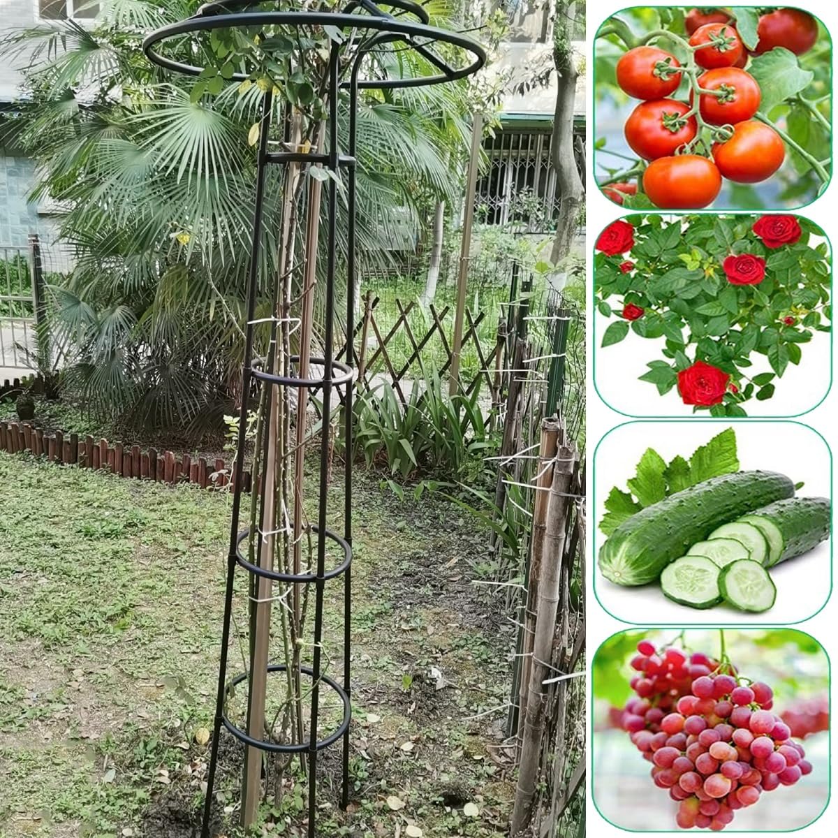 Obélisque de jardin en métal avec cadre en acier revêtu de polyéthylène 105 cm de haut pour plantes grimpantes