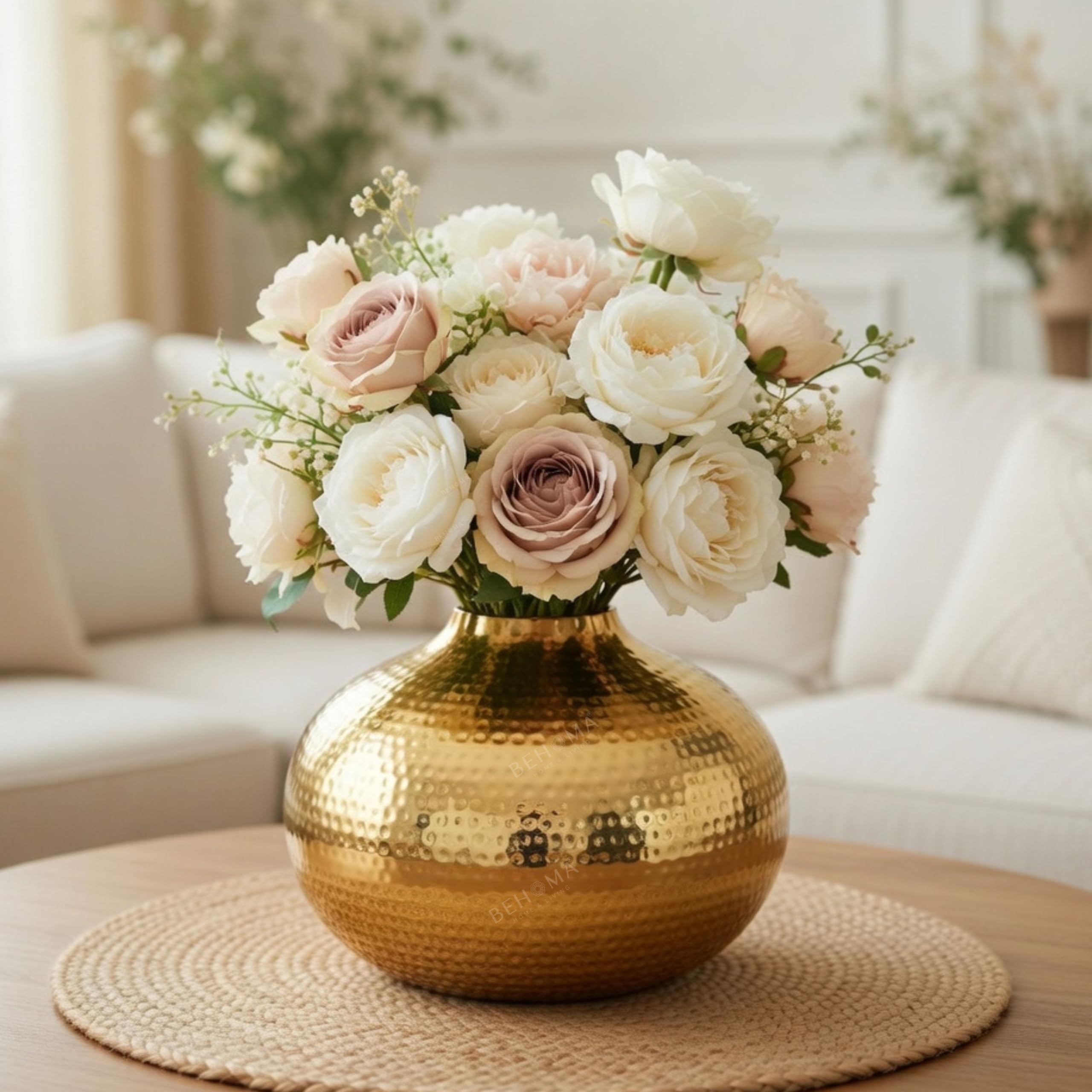 Behoma Metal Flower Vase for Home Decor | Table Decorative Item for Bedroom Living Room Office | Best Gift for Wedding Festivals Birthday | Golden Large 1PC (Flower not Included)-image-26