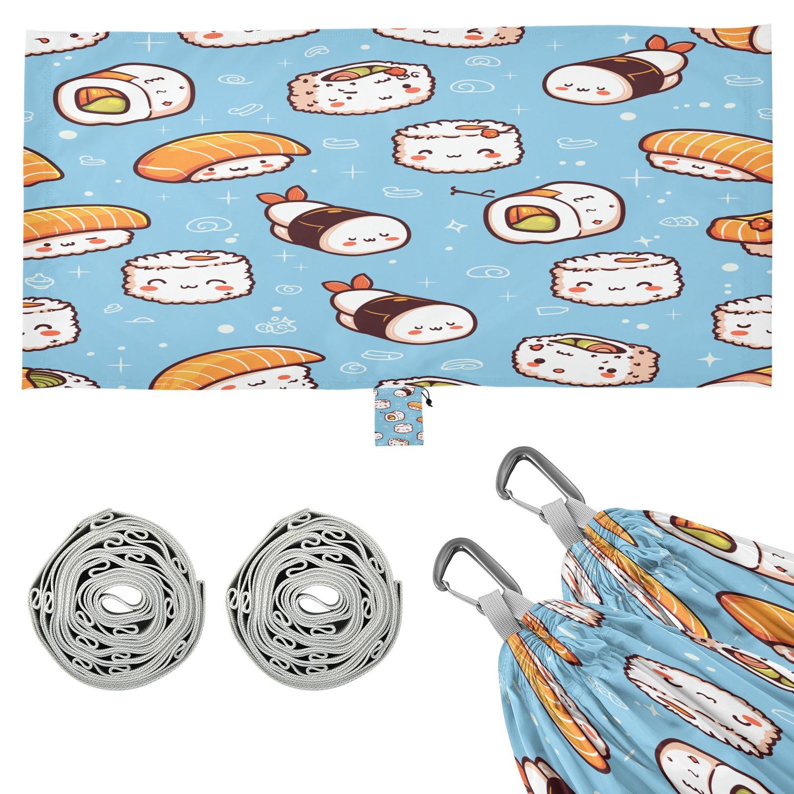 ATTX Kawaii Sushi Camping Hammock - Lightweight & Portable Hammocks, Heavy Duty 330lbs Capacity for Indoor, Hiking, Backpacking, Travel, Backyard, Beach#143