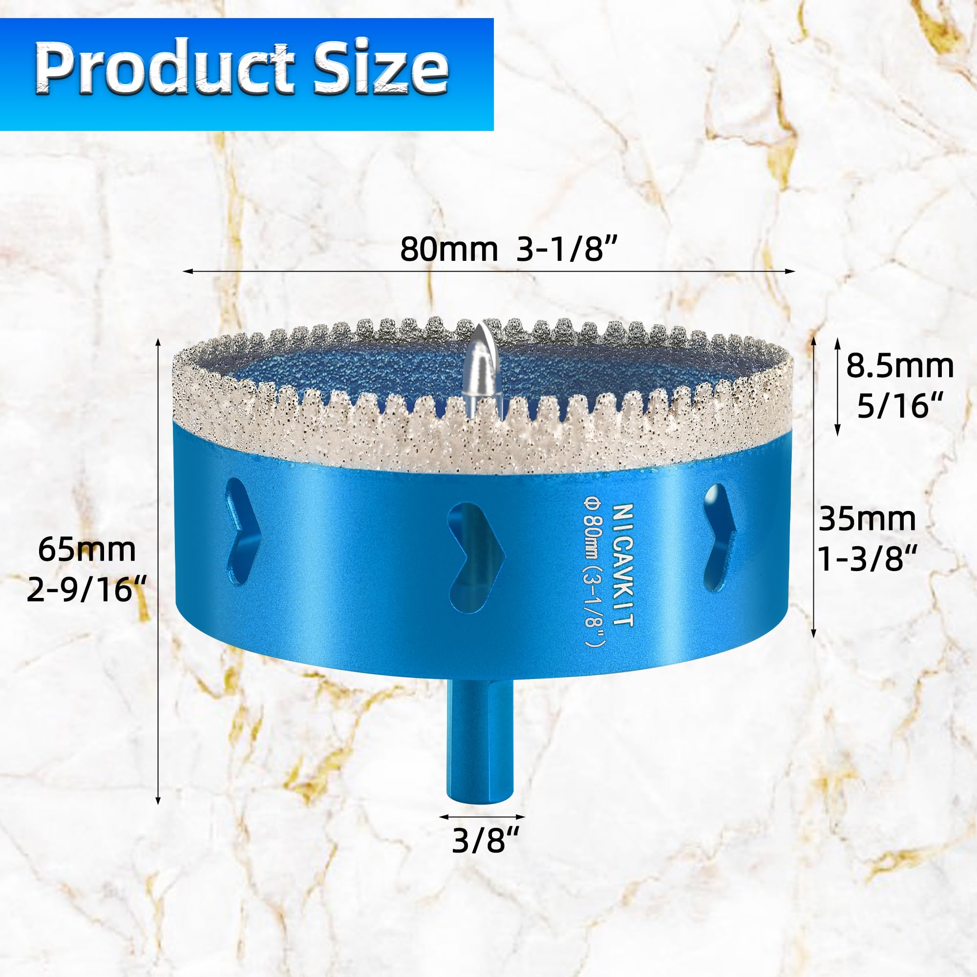 Scie Cloche Diamantée 80mm avec Foret Guidage de Centrage, Professionnelle Foret Trépan Diamanté Denté Brasé pour Carrelage, Porcelaine, Verre, Marbre et Céramique