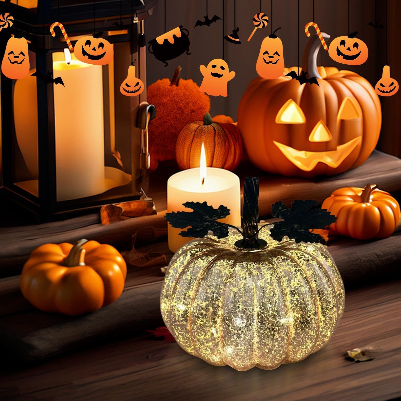Lampada a forma di zucca di Halloween, luce a forma di zucca, timer, LED, decorativa | Lampada da scrivania per autunno festa del Ringraziamento libreria interna camera da letto soggiorno