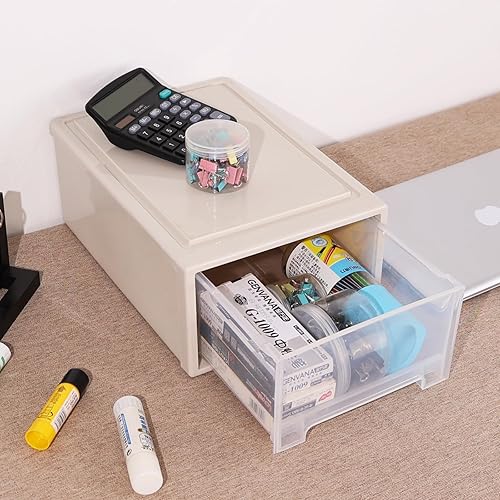 Miniatura 2 de Xyskin Paquete de 4 cajones apilables compactos de plástico de 12 cuartos de galón, caja apilable de almacenamiento de escritorio