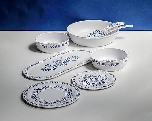 Miniatura 2 de TarHong Azul CenaPastaSopaEnsaladera, 7.4 pulgadas, melamina pura, inastillable, azul y blanco, juego de 6