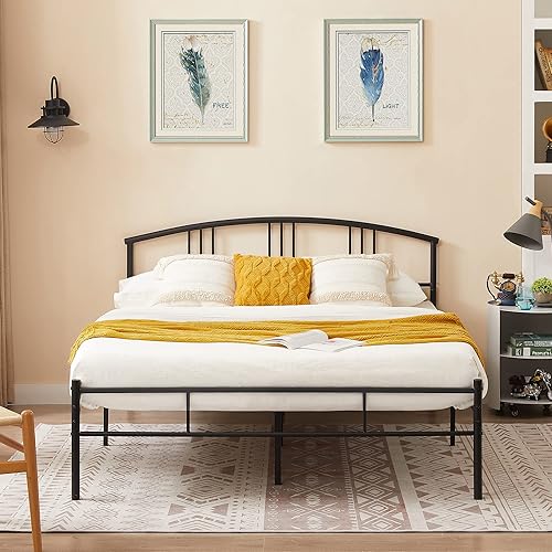 Miniatura 9 de VECELO Base de cama tamaño Queen con cabecero y estribo, base de colchón de plataforma metálica, listones de acero resistente, no necesita somier,