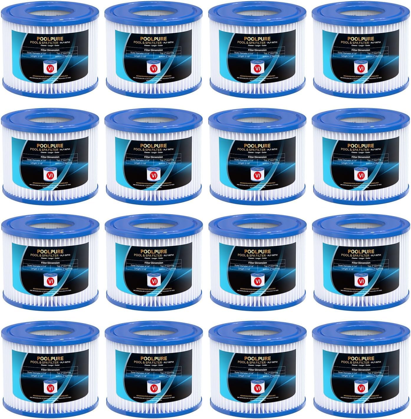 Hot Tub Filter Cartridge Type VI Spa Filter Compatible with Coleman SaluSpa Hot Tub Filters 90352E 58323 90427E 58323E 58324, Lay-Z-Spa Filters, Inflatable Hot Tub Filters Replacements, 16 Pack