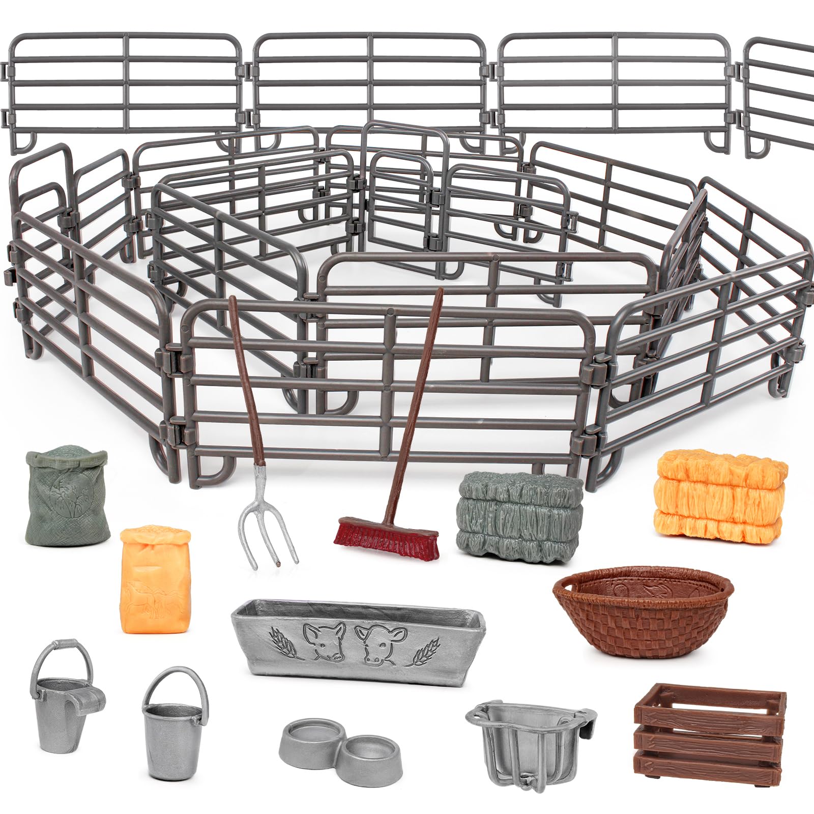 LC JoyCre33PCS Corral Fence Toy Accessories Panel Set Farm Corral Fence with Gate Horse Paddock Barn Farm Animals for Toddlers Kids Preschool Educational Gift Sets