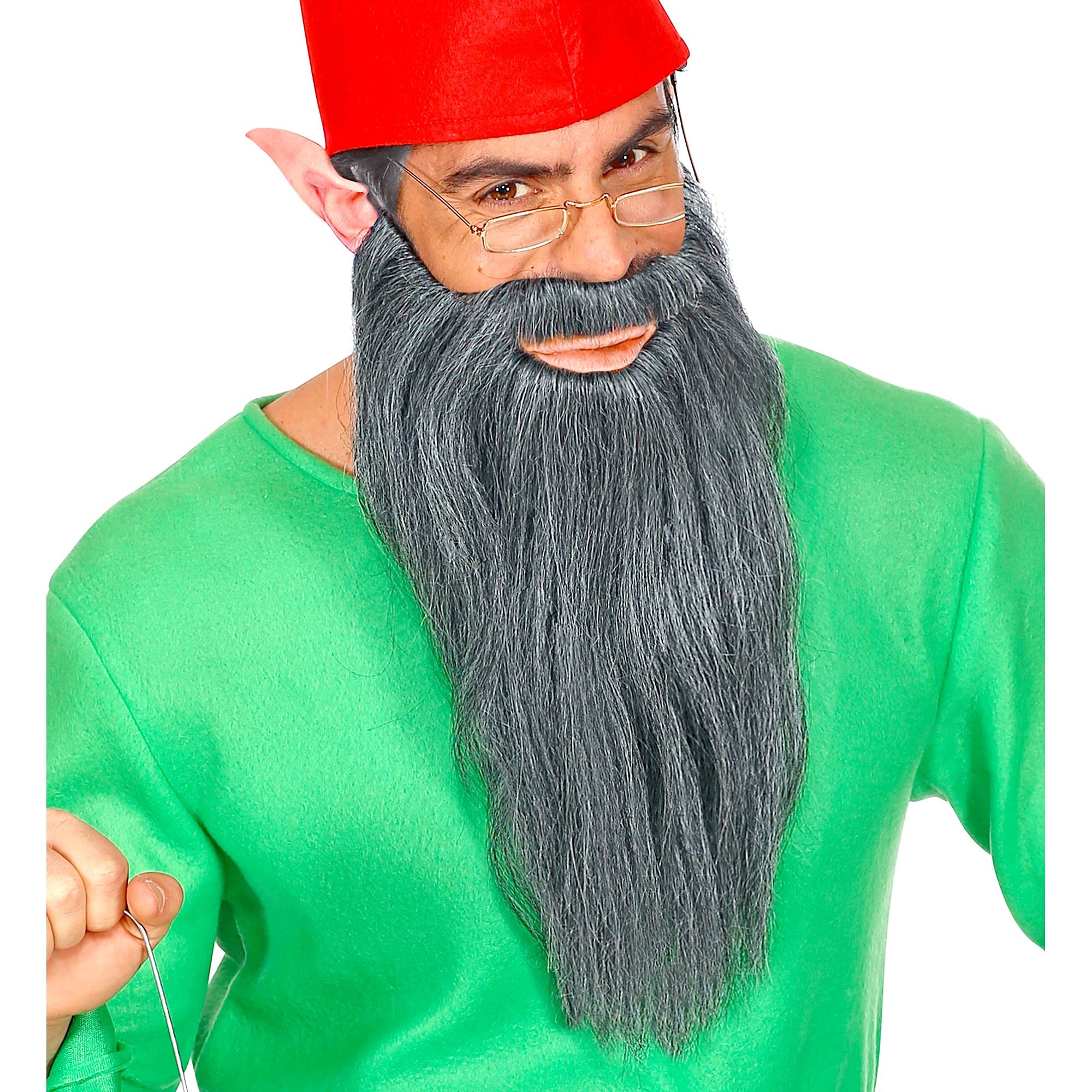 W WIDMANN MILANO Party Fashion - Multi-Character Long Beard with Moustache, for Adults, Gnomes, Goblins, Elves, Wizards, Farmers, Hunters, Carnival, Halloween, Theme Parties, Grey